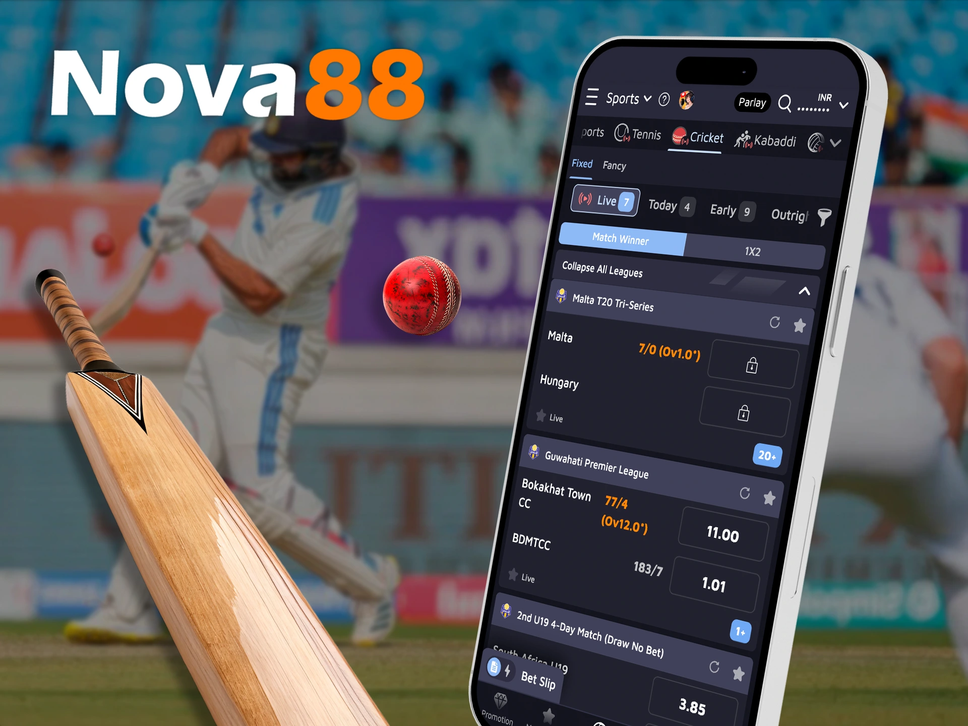 Predict your cricket team's win or score on the Nova88 app.