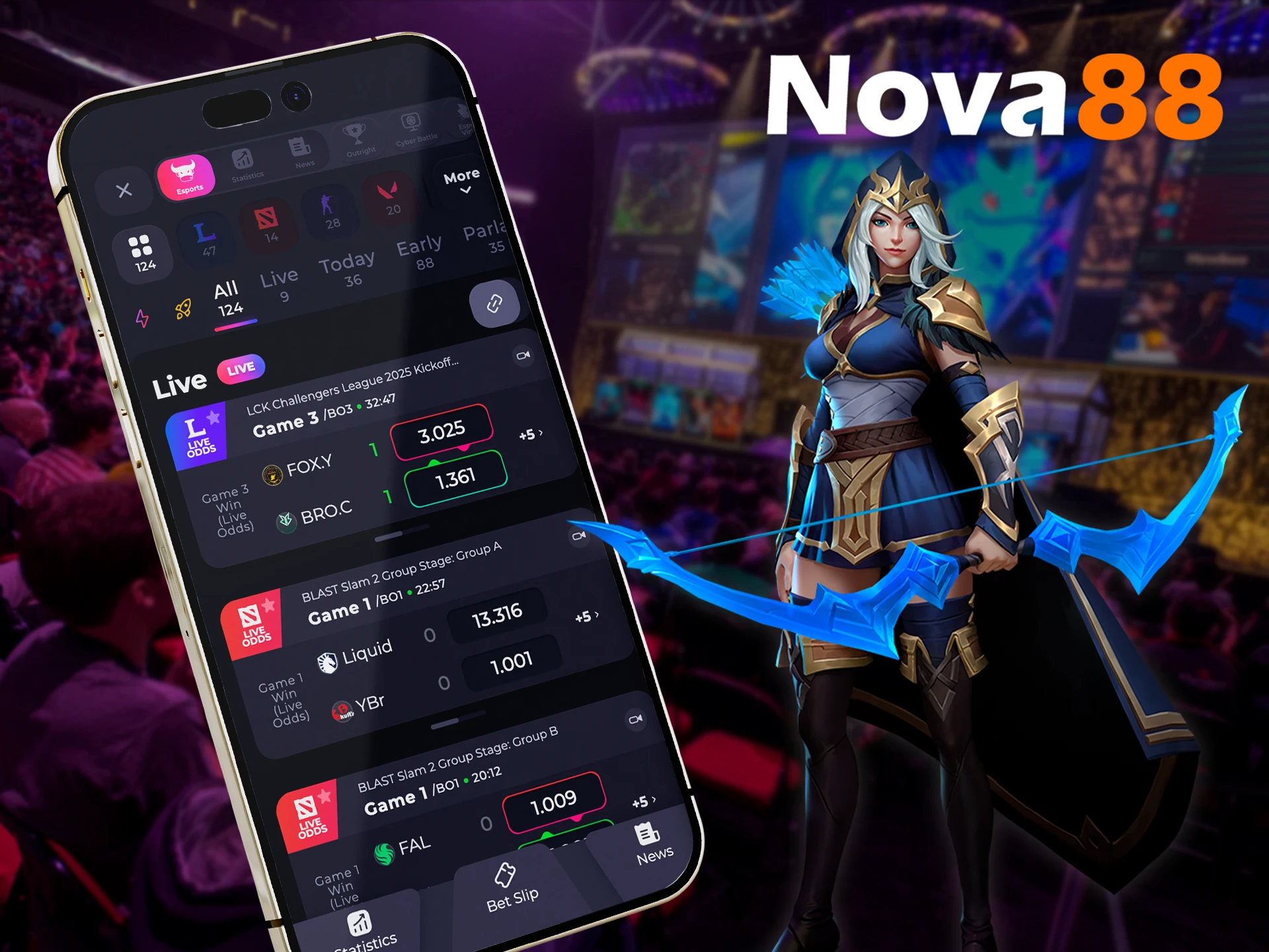 Bet on a team or game using the Nova88 app in the Esport section.