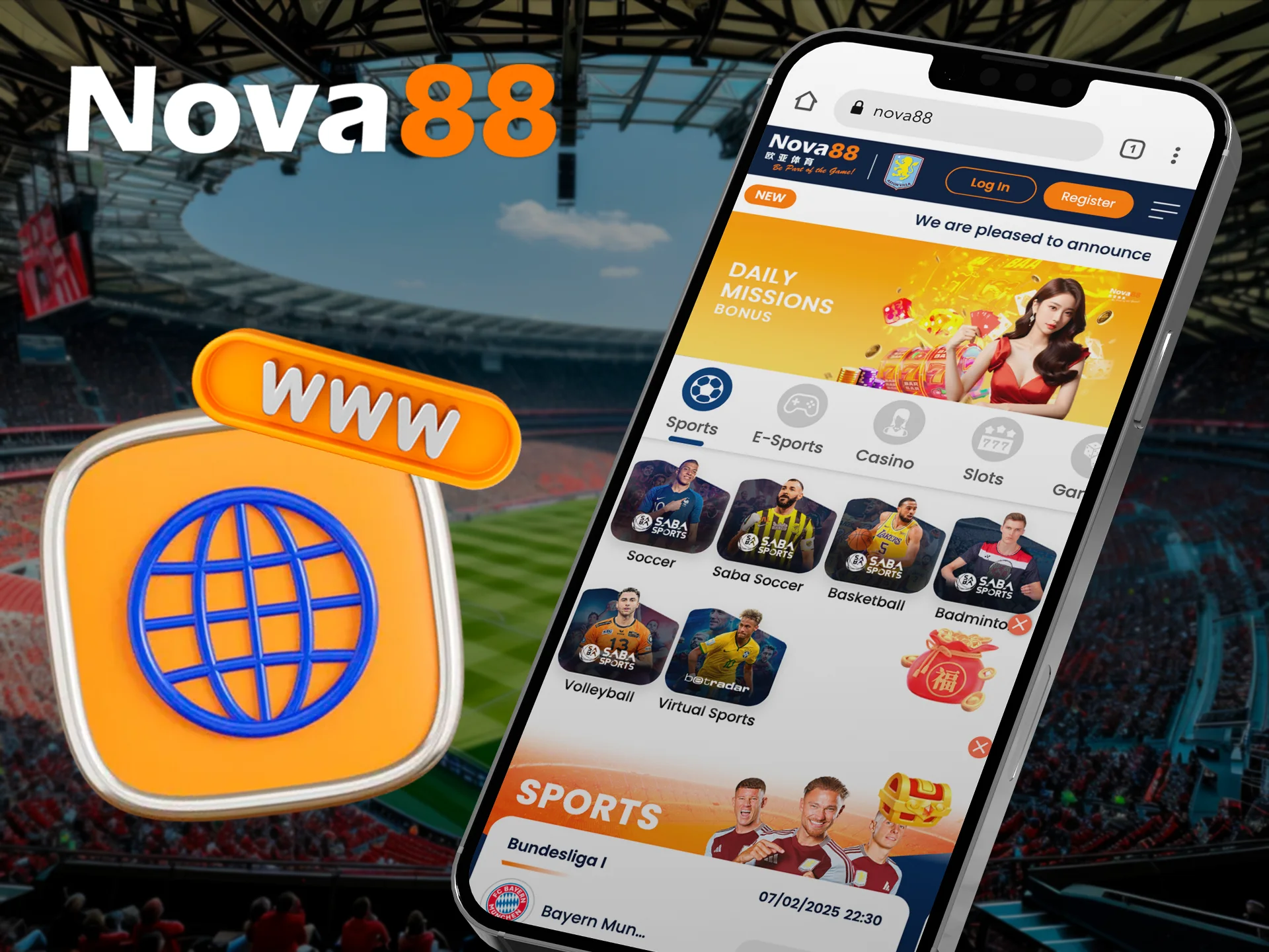 Use the mobile version of the Nova88 website on your smartphone.