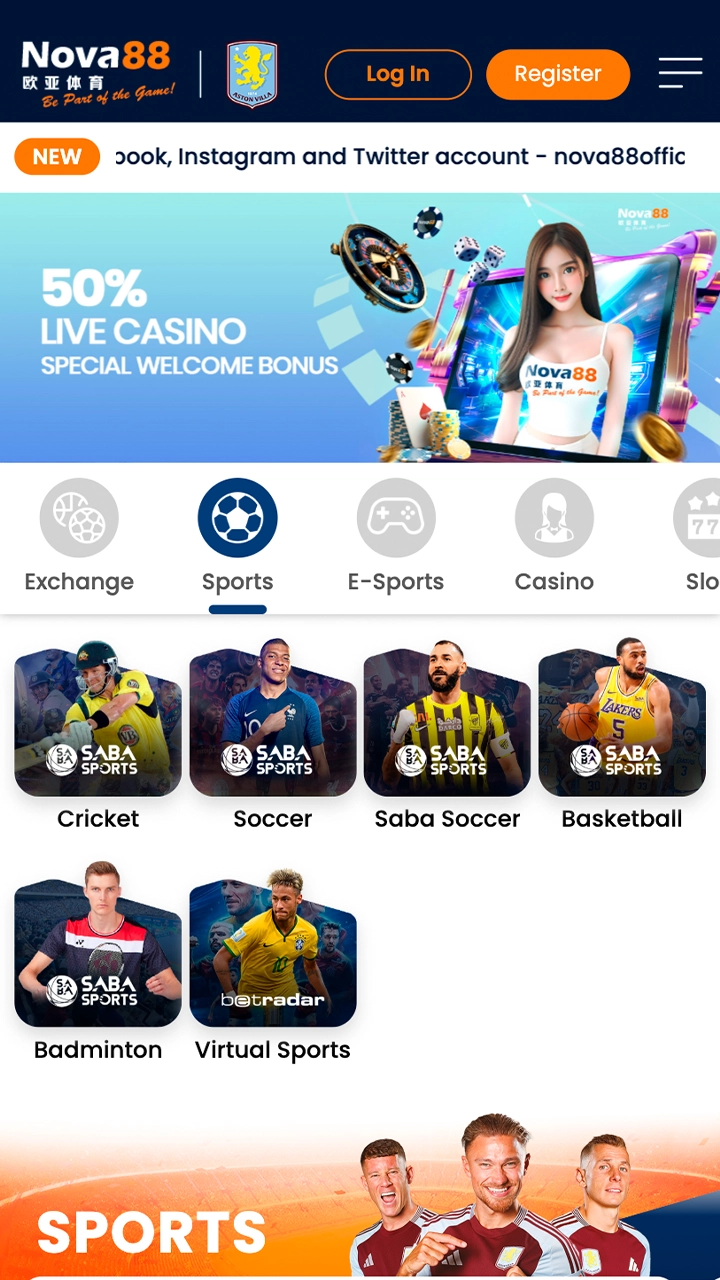 The Nova88 app features popular sports and the best odds.