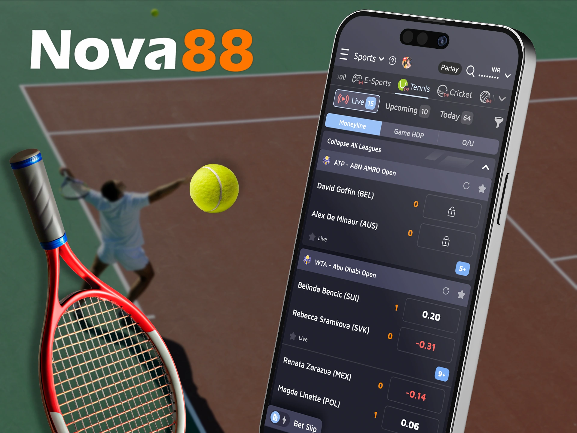 The Nova88 app features the most popular tennis tournaments.