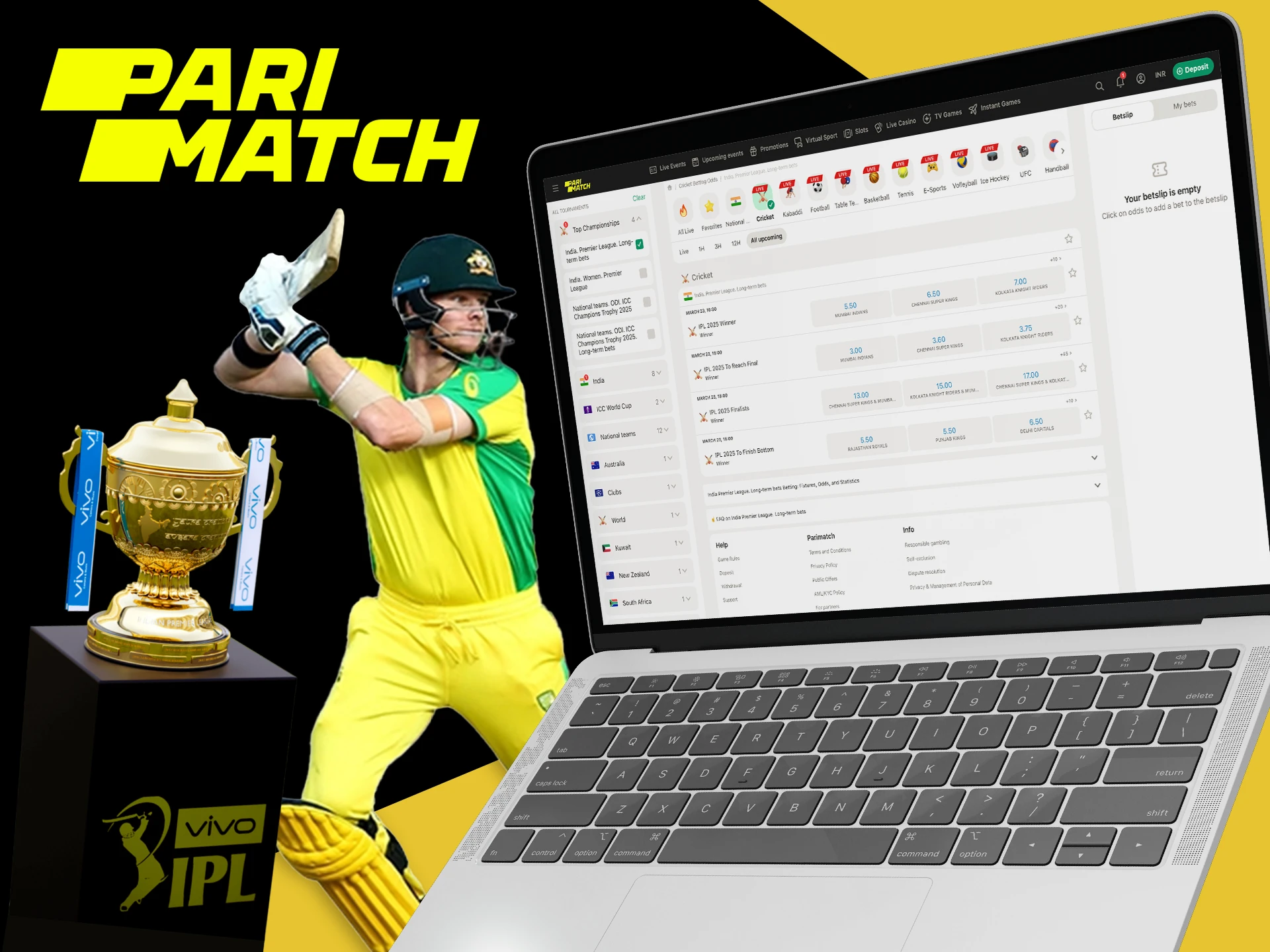 Pick your vaforites in the IPL tournament and bet at Parimatch.
