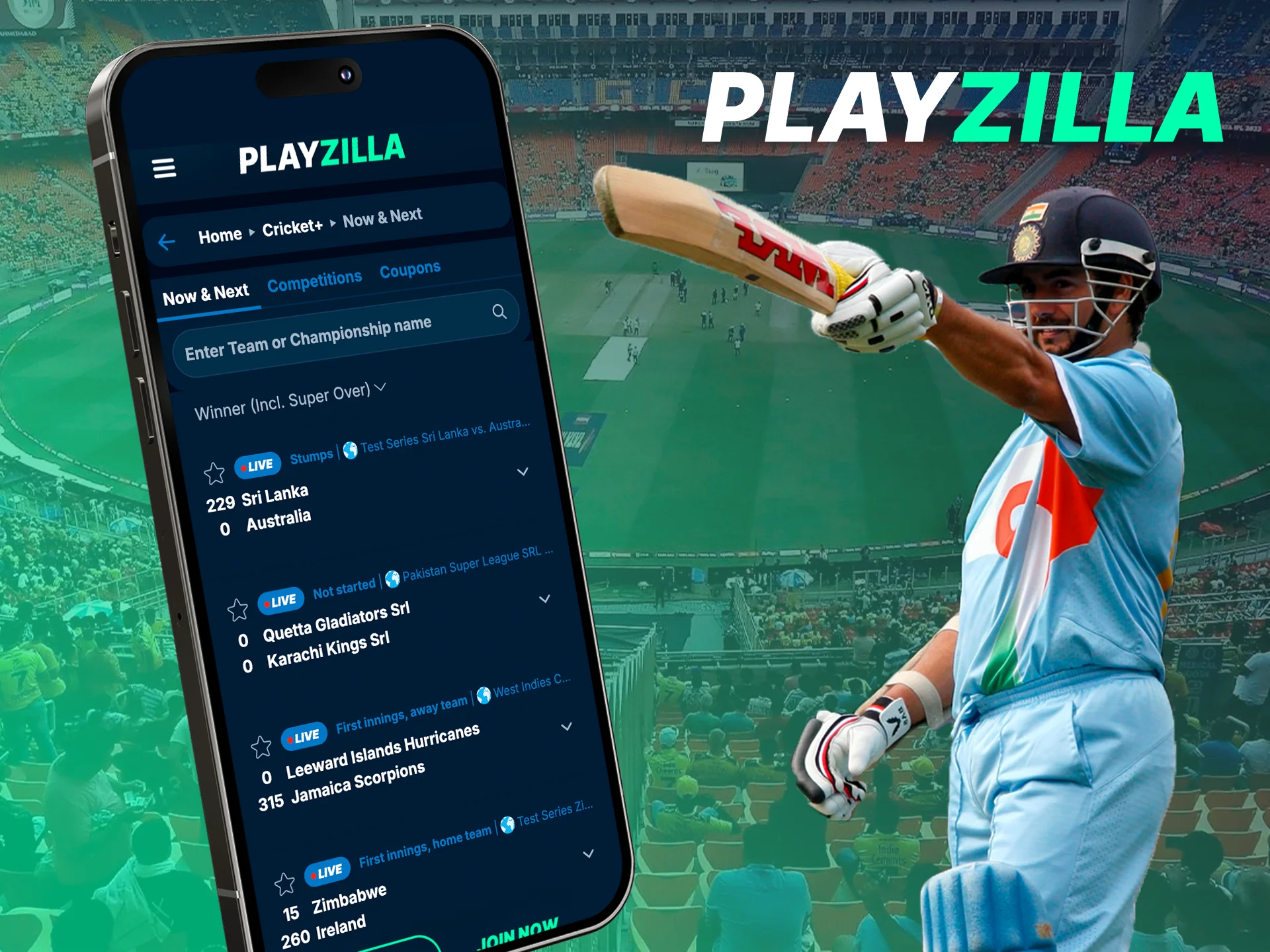 Create cricket match predictions with Playzilla app.