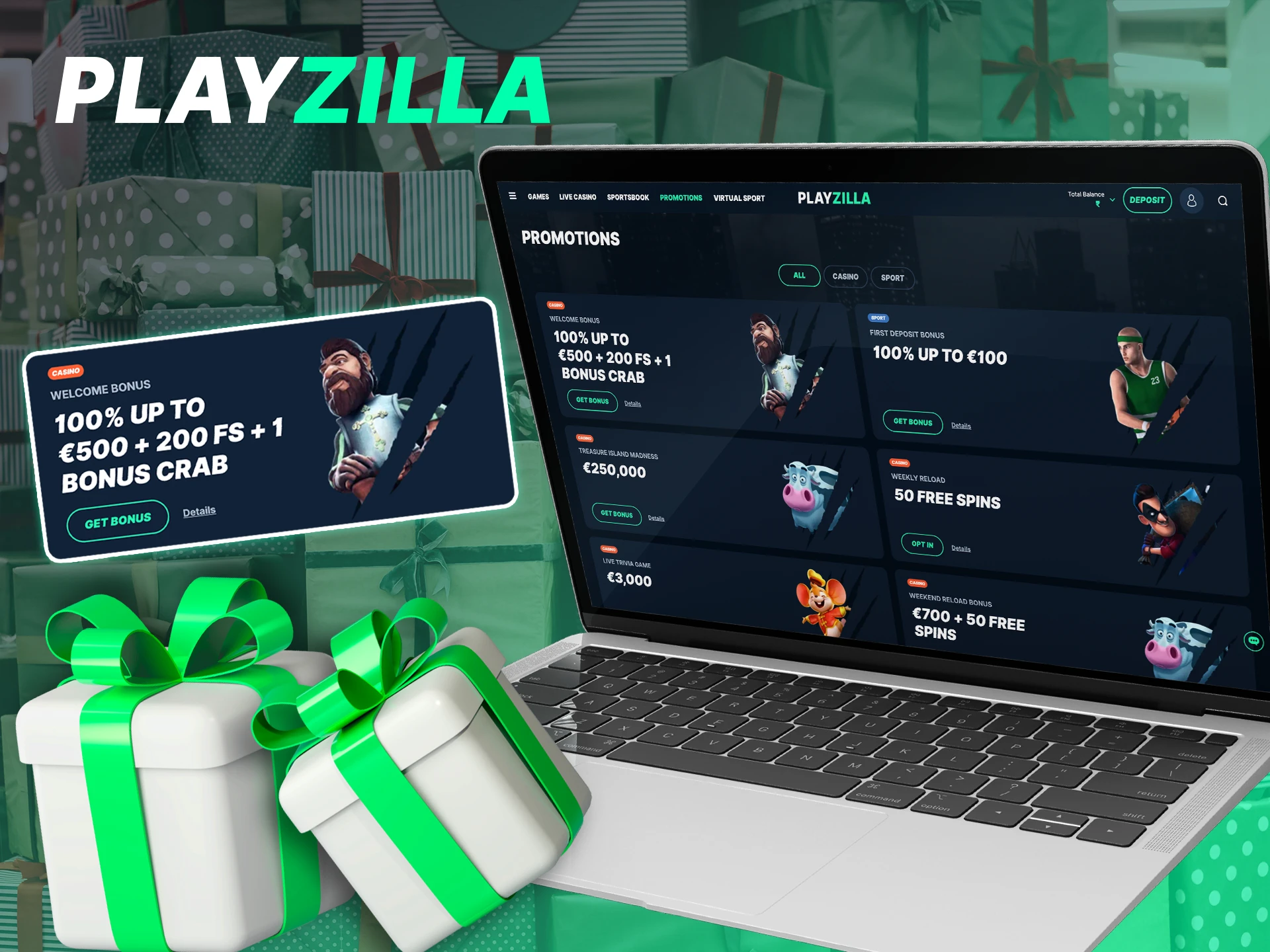 Get welcome bonuses for your first bets with Playzilla.