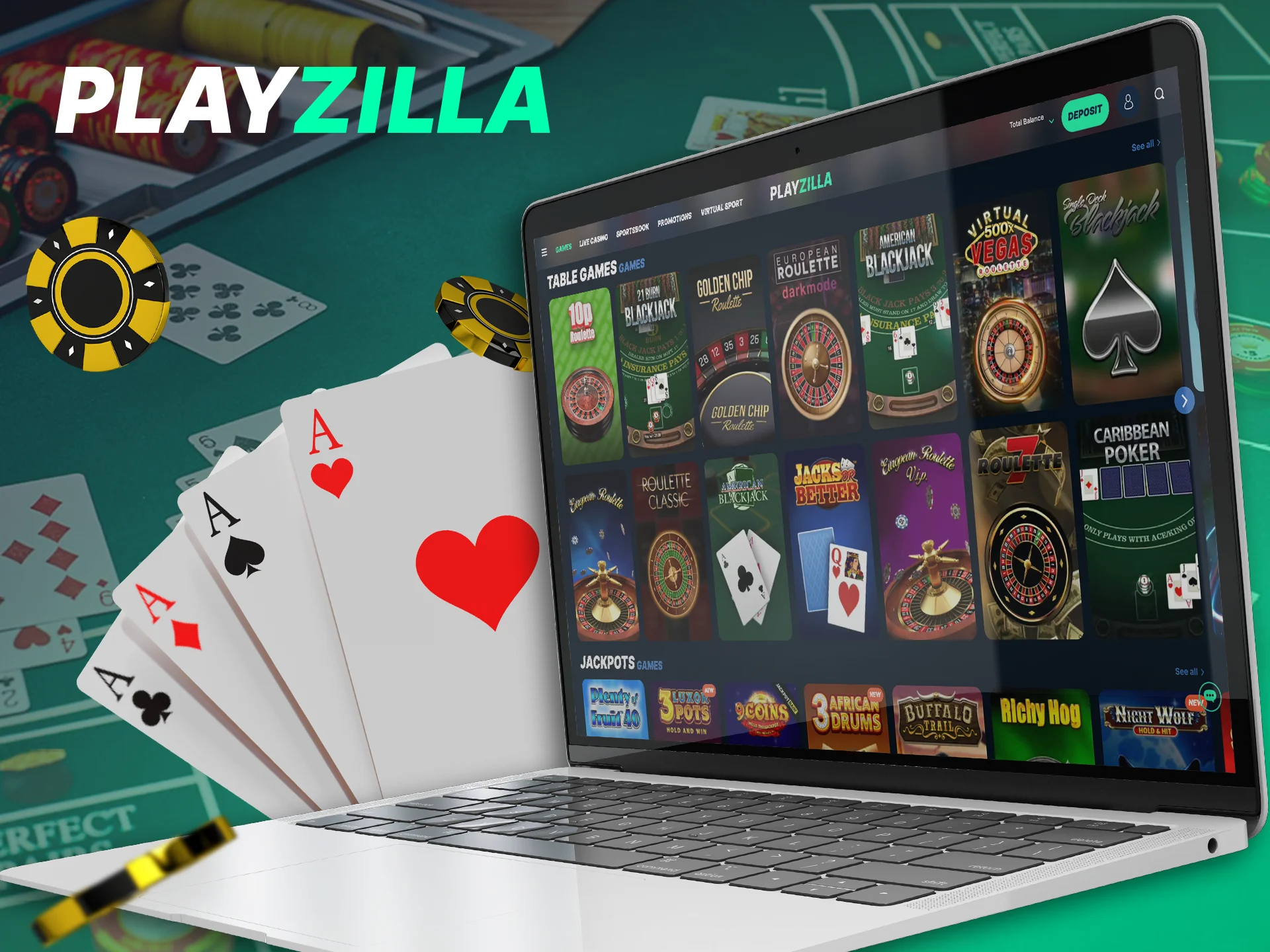 Collect a winning combination in the card games section of Playzilla.