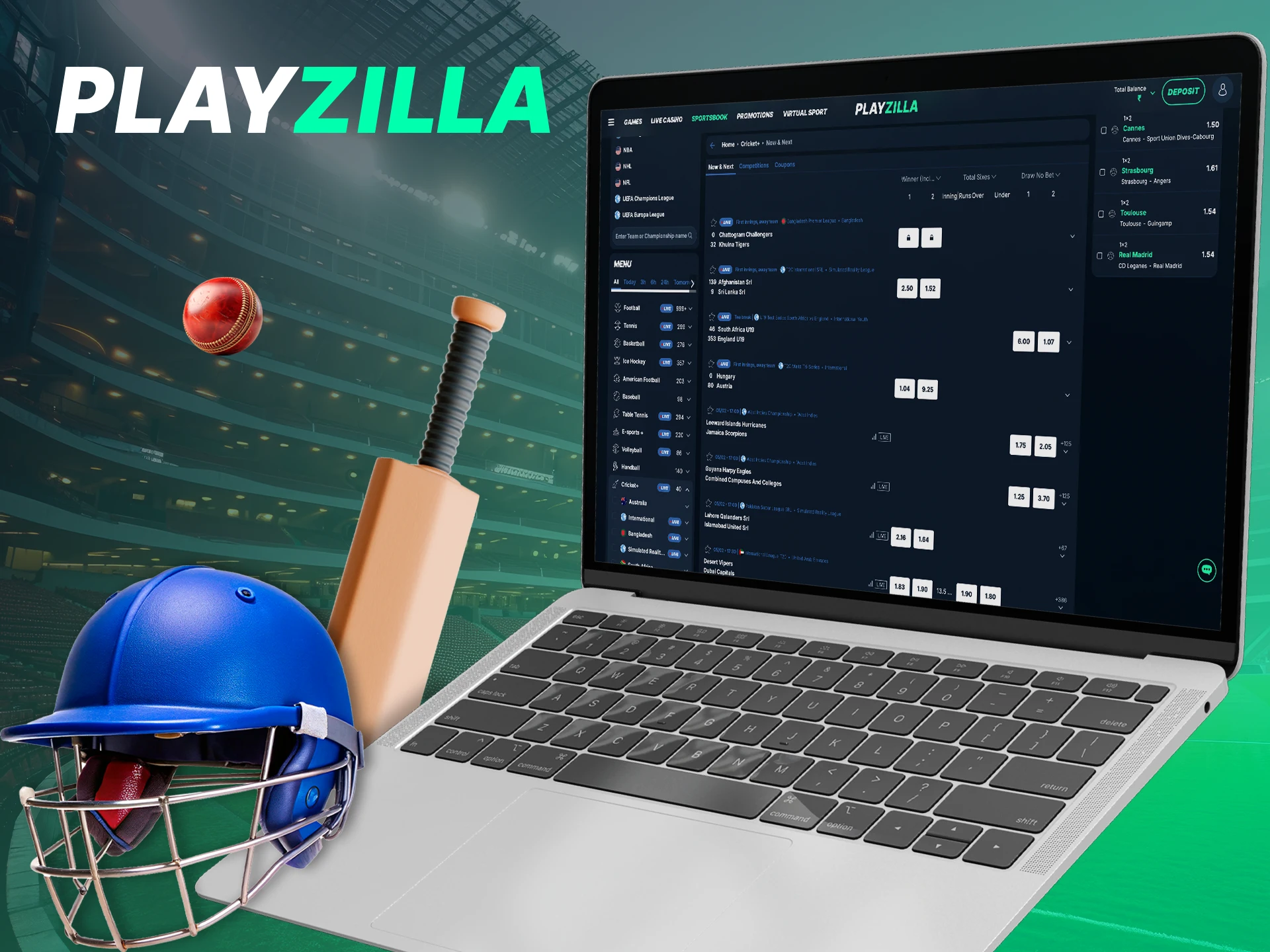 Place bets on your favorite cricket teams with Playzilla.