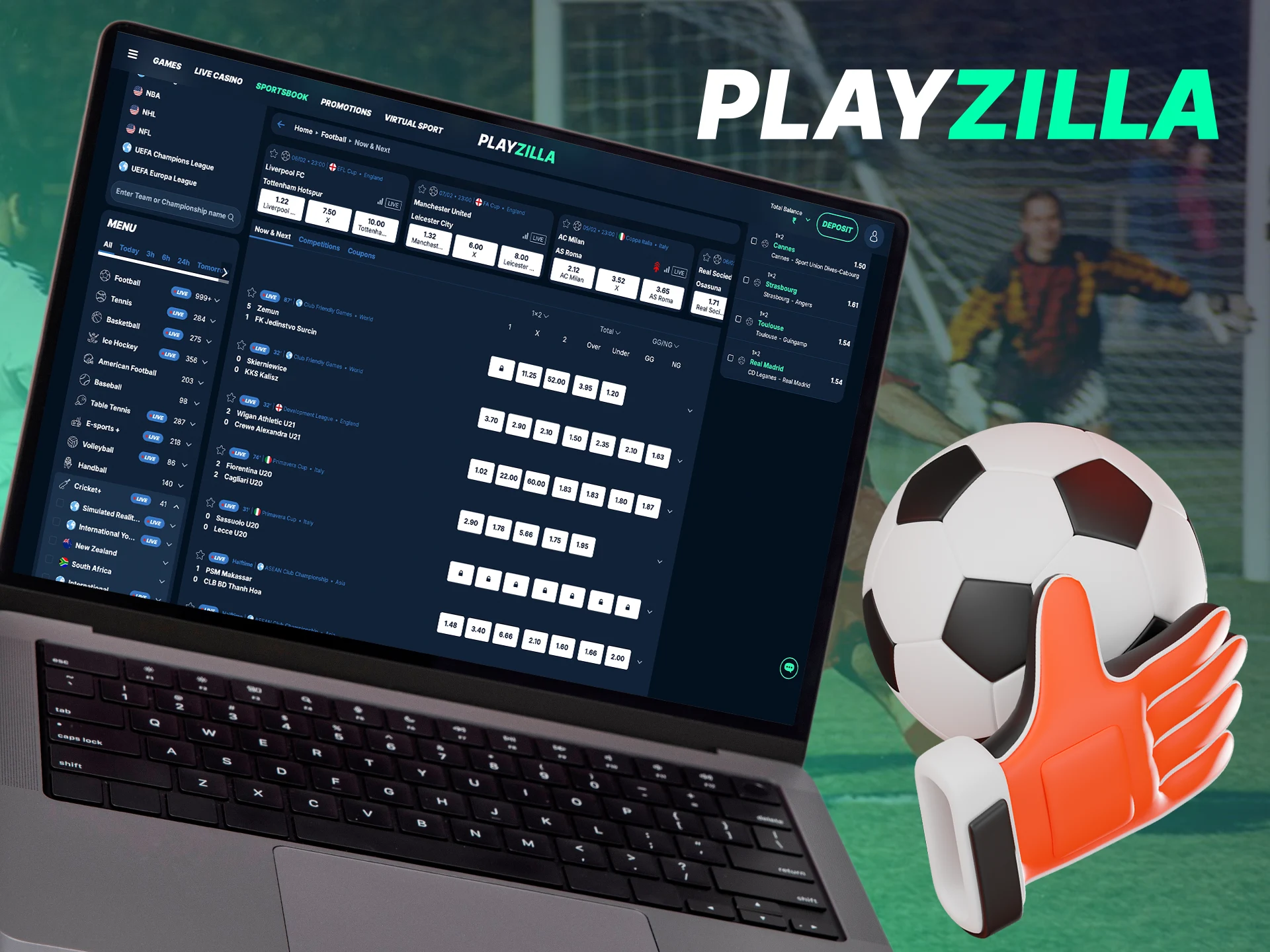 Place a bet on the score or victory of the soccer team at Playzilla.