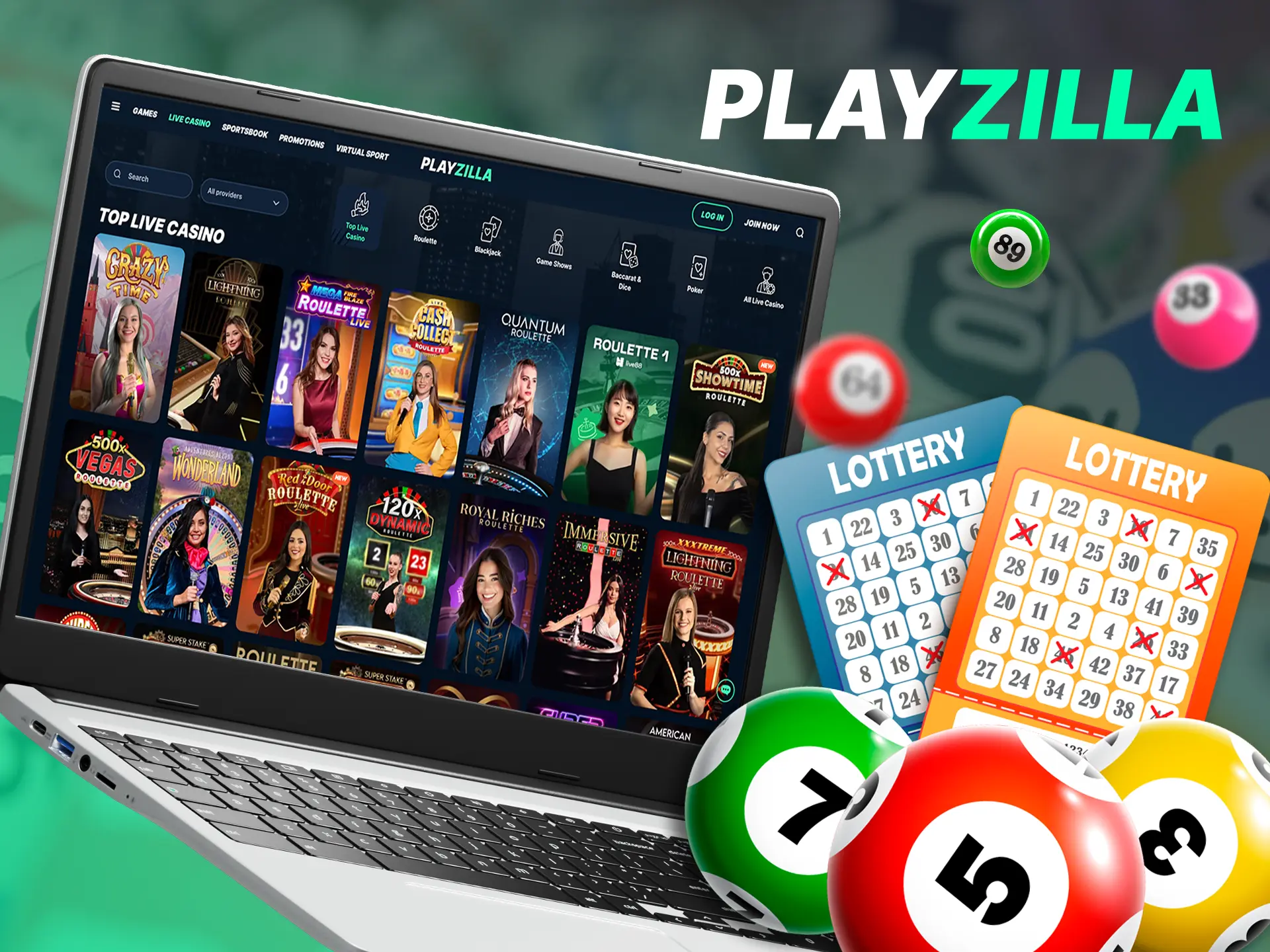 Pull a lucky ticket in the lottery section of Playzilla.