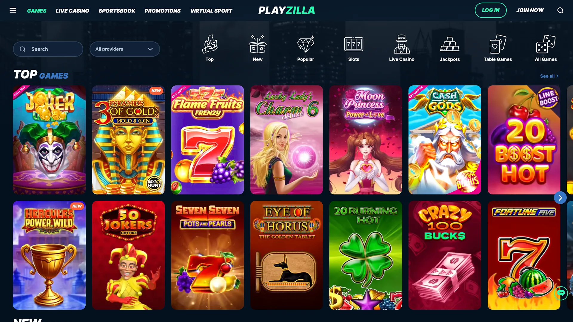 Playzilla presents its users with a large selection of casino games.