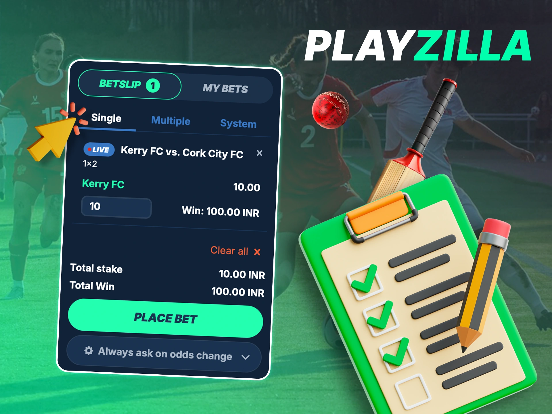 Select a bet type when selecting multiple sporting events in Playzilla.