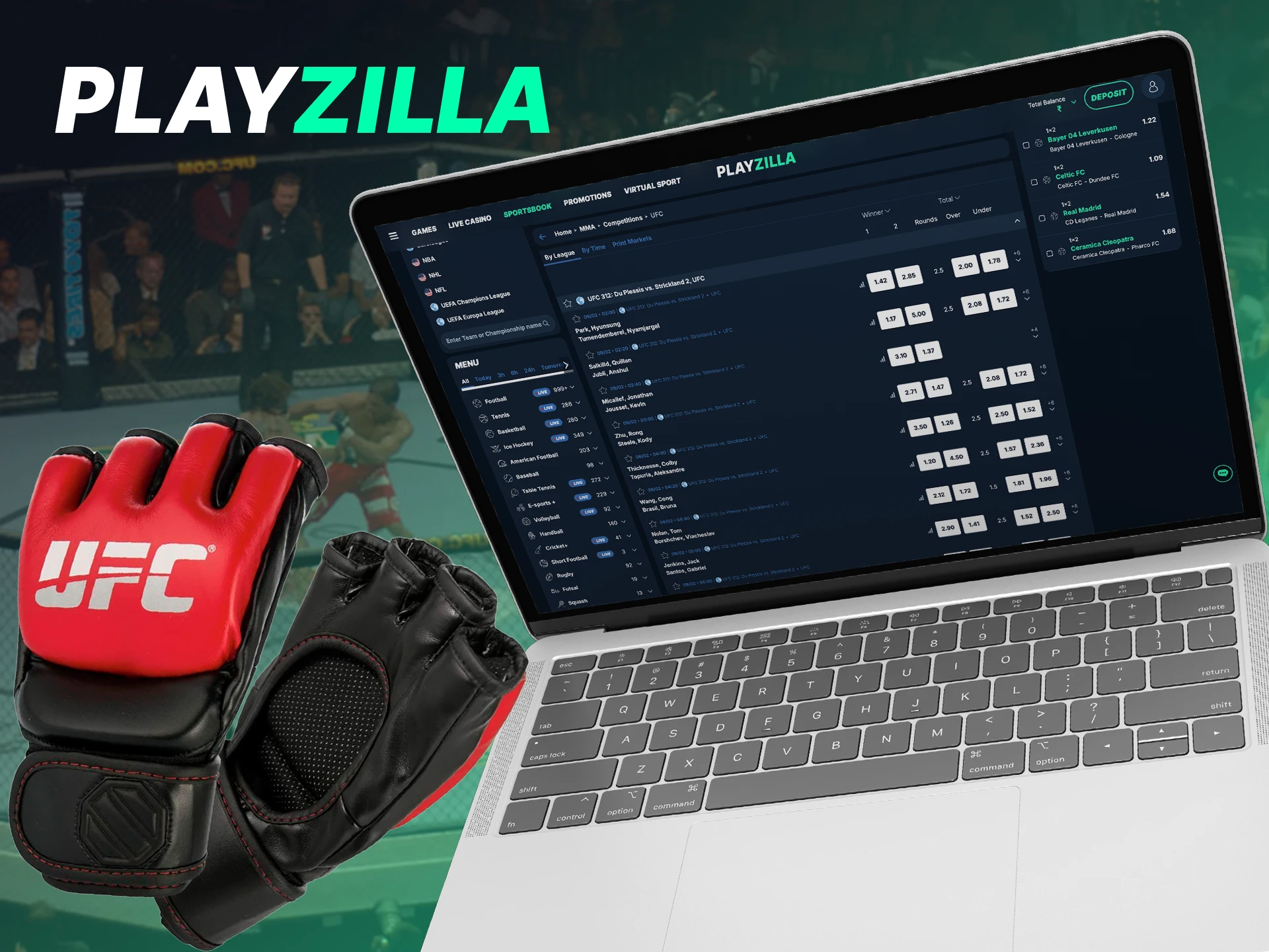 Bet on one of the UFC fighters to win with great odds at Playzilla.