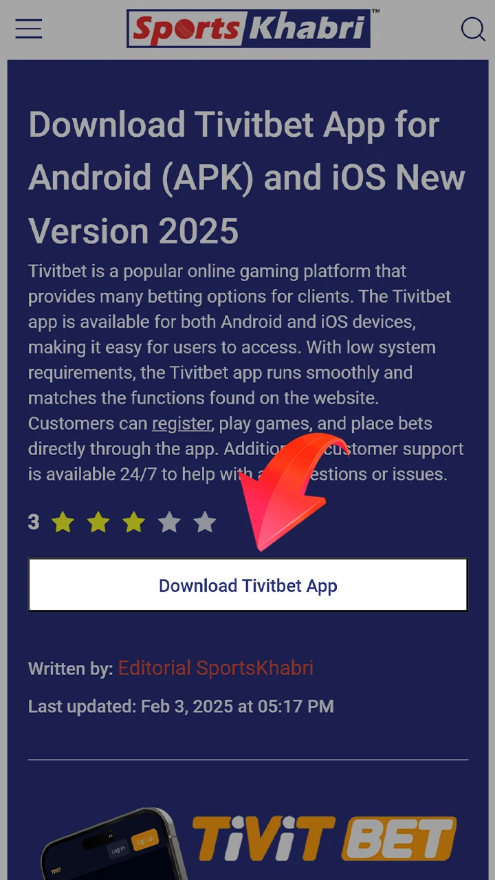 Click on the button to start downloading the Tivitbet app.