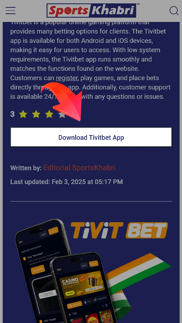 Follow the link to download the Tivitbet app.