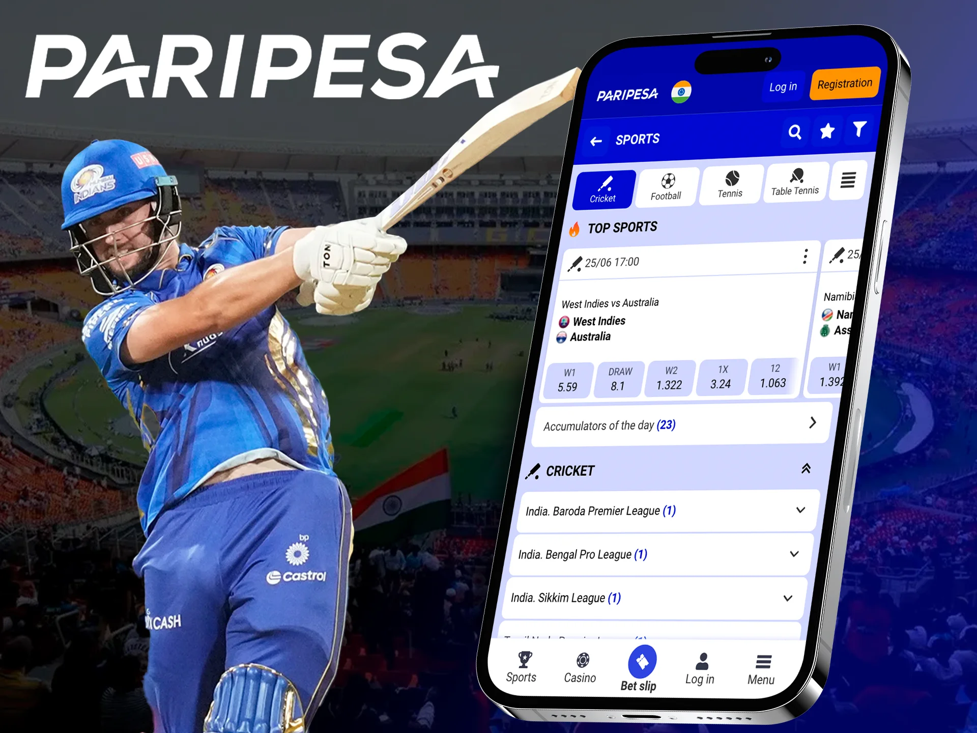 Paripesa offers great odds on cricket in the app.