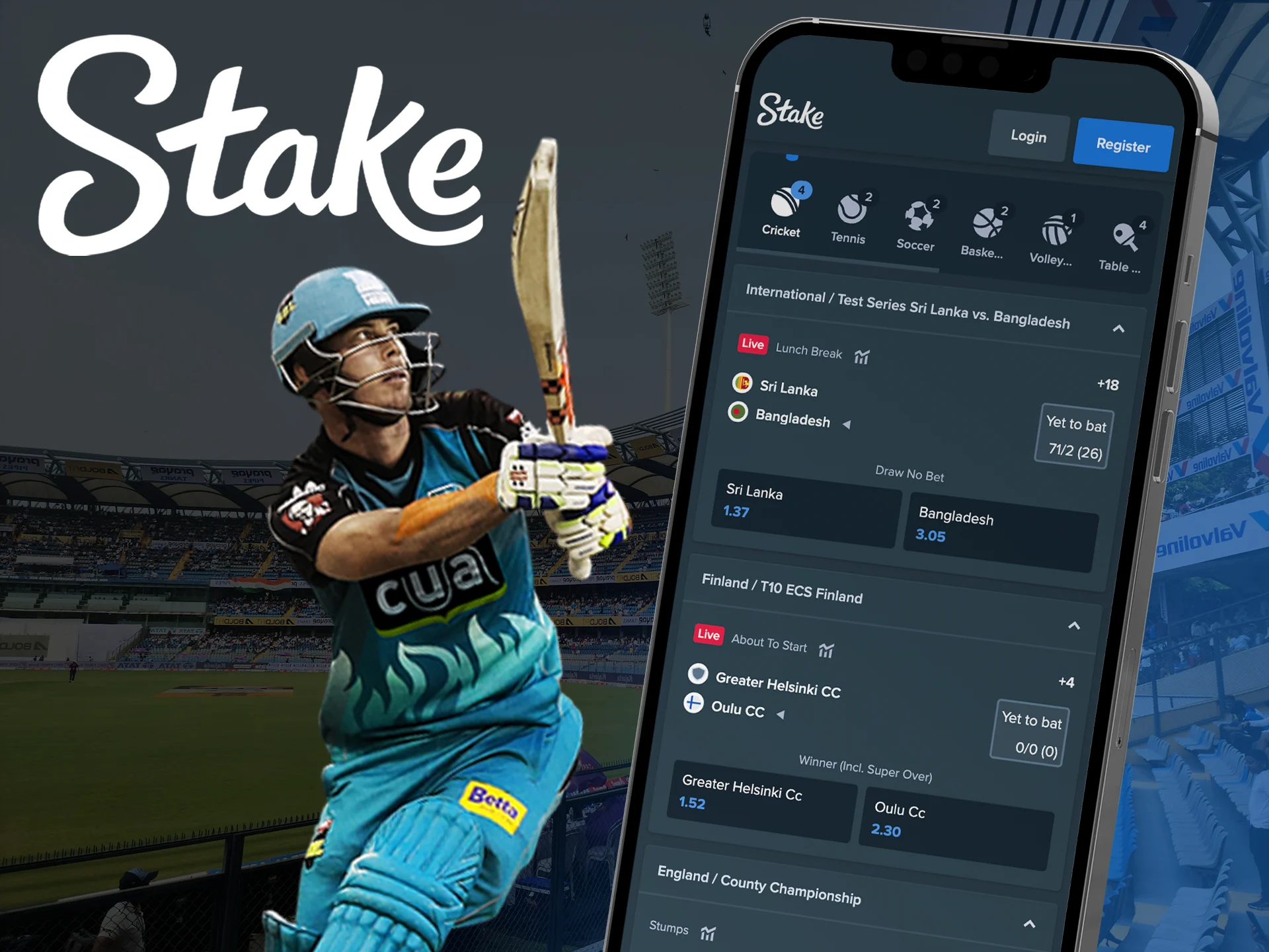 Use your strategy in betting on cricket in the Stake app.
