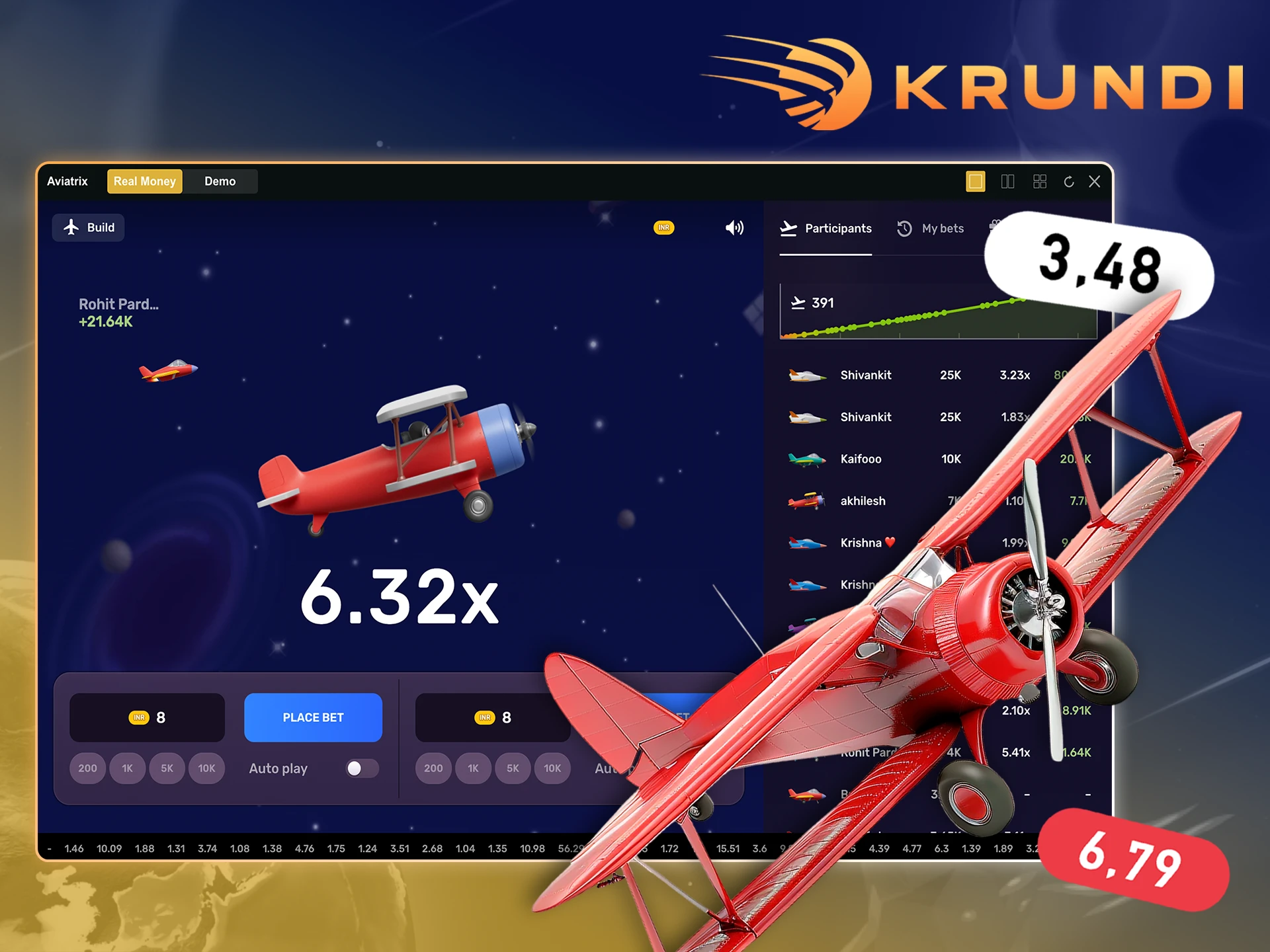 Get to know crash games by playing Aviatrix in Krundi.