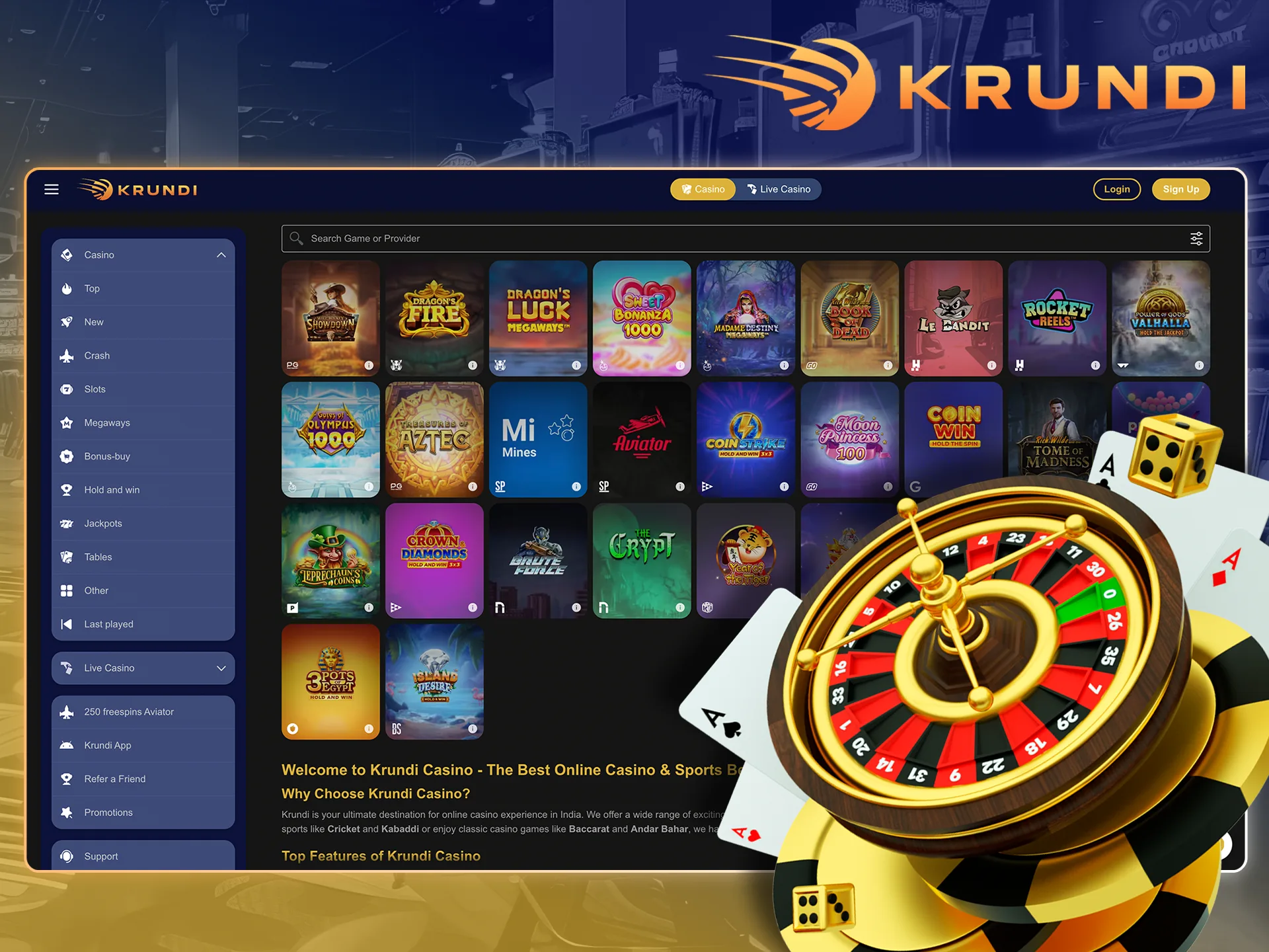 Test your luck in the Krundi Casino section.