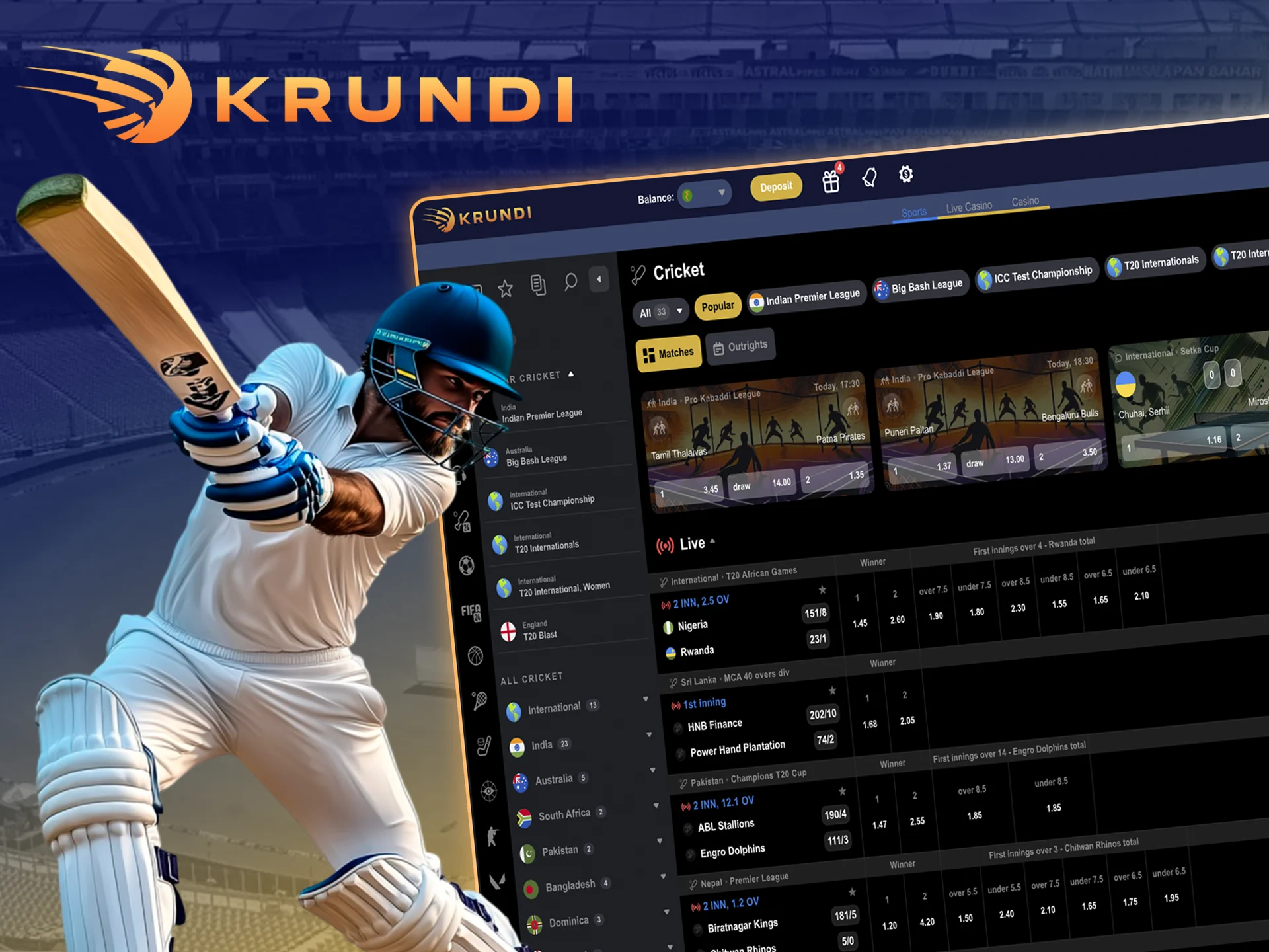 Place your bets on your favourite cricket teams at Krundi.