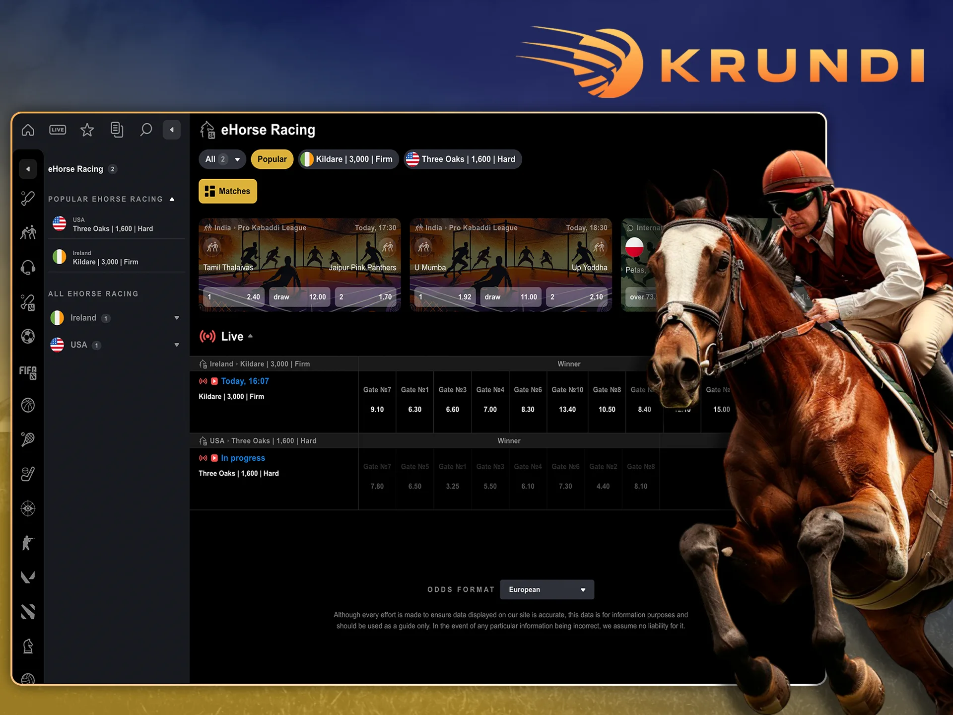 Choose your lucky horse to bet on at Krundi.