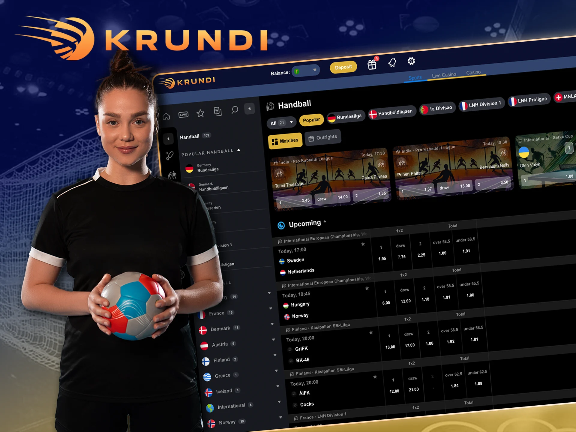 Choose the right handball tournament for you and bet with KrundI.