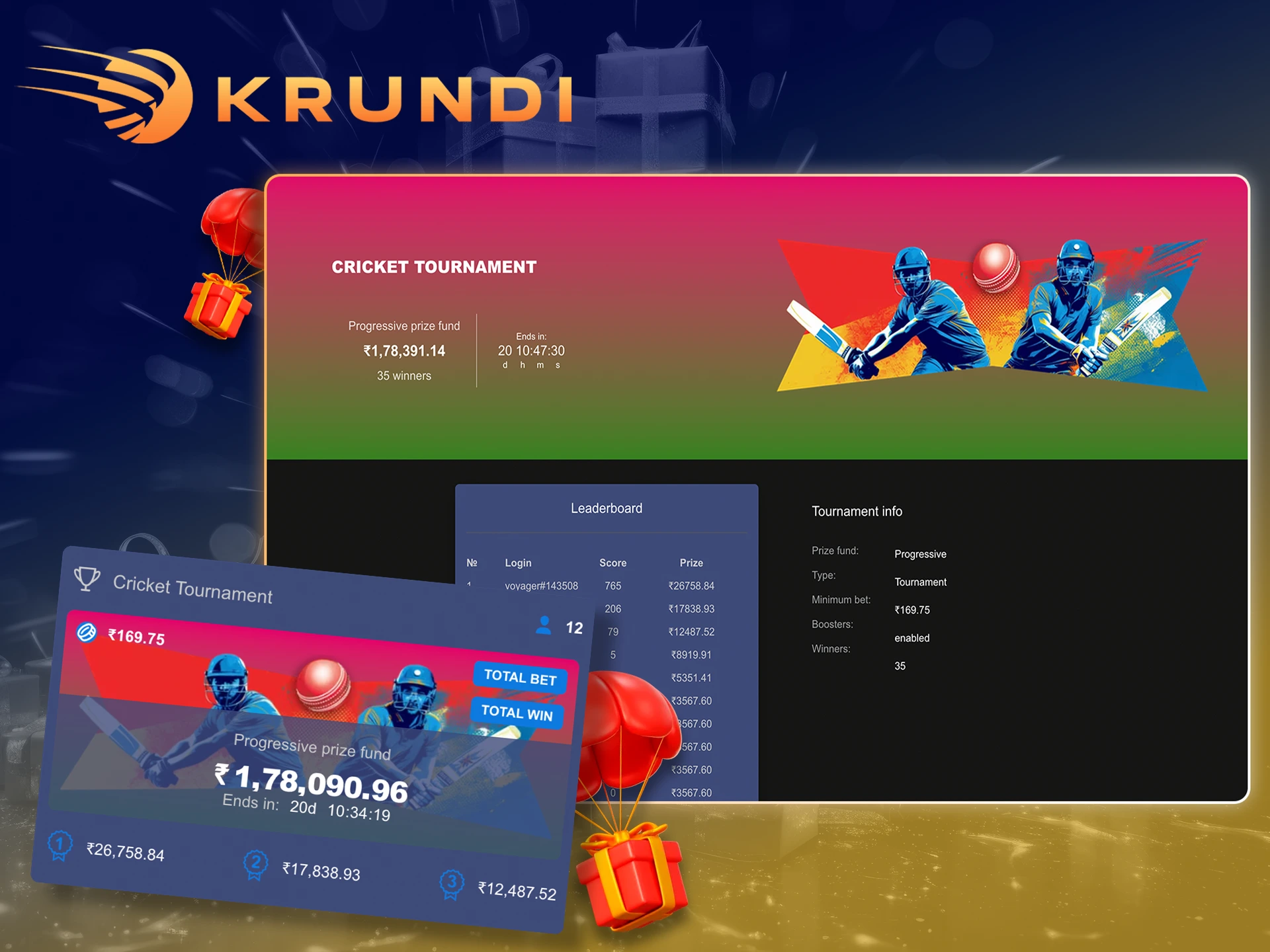 Win big by betting on the cricket tournament at Krundi.