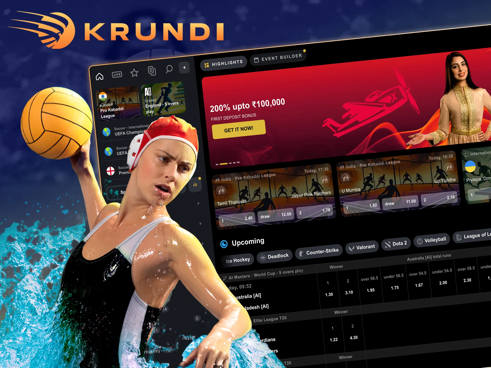 Move to the winning team by betting on water polo at Krundi.
