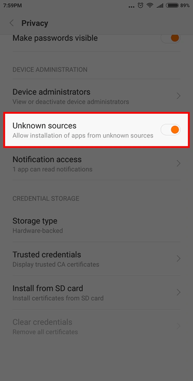 Go to your smartphone's settings and allow the installation.