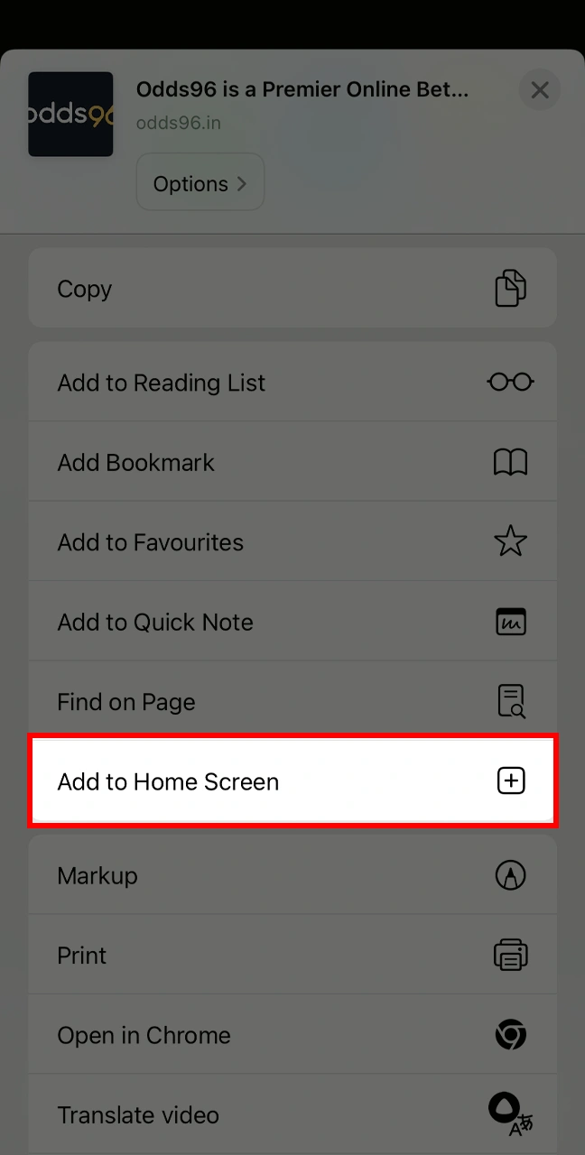 Share the Odds96 website and add to your home screen.