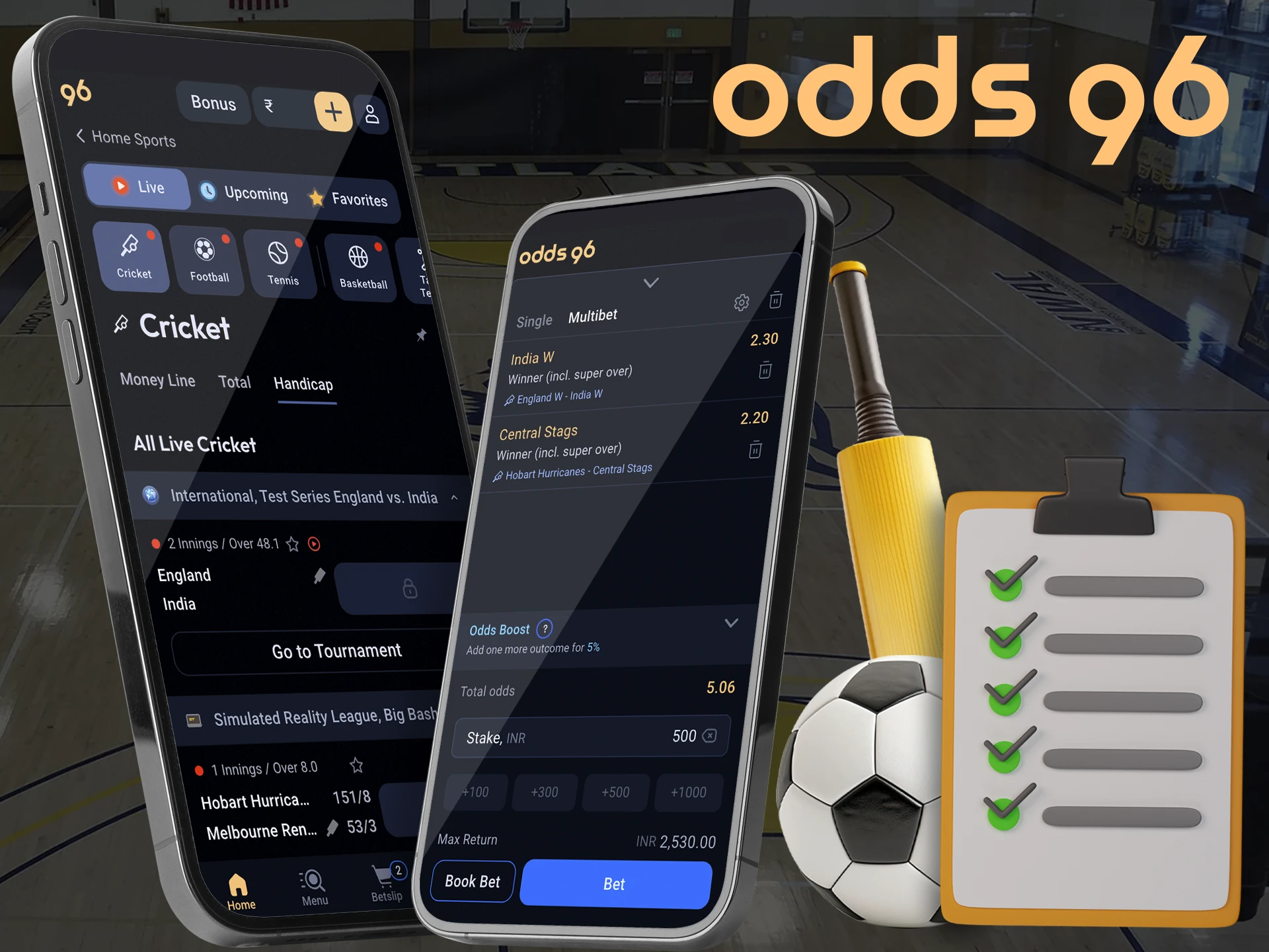 Choose bet types to win on the Odds96 app.