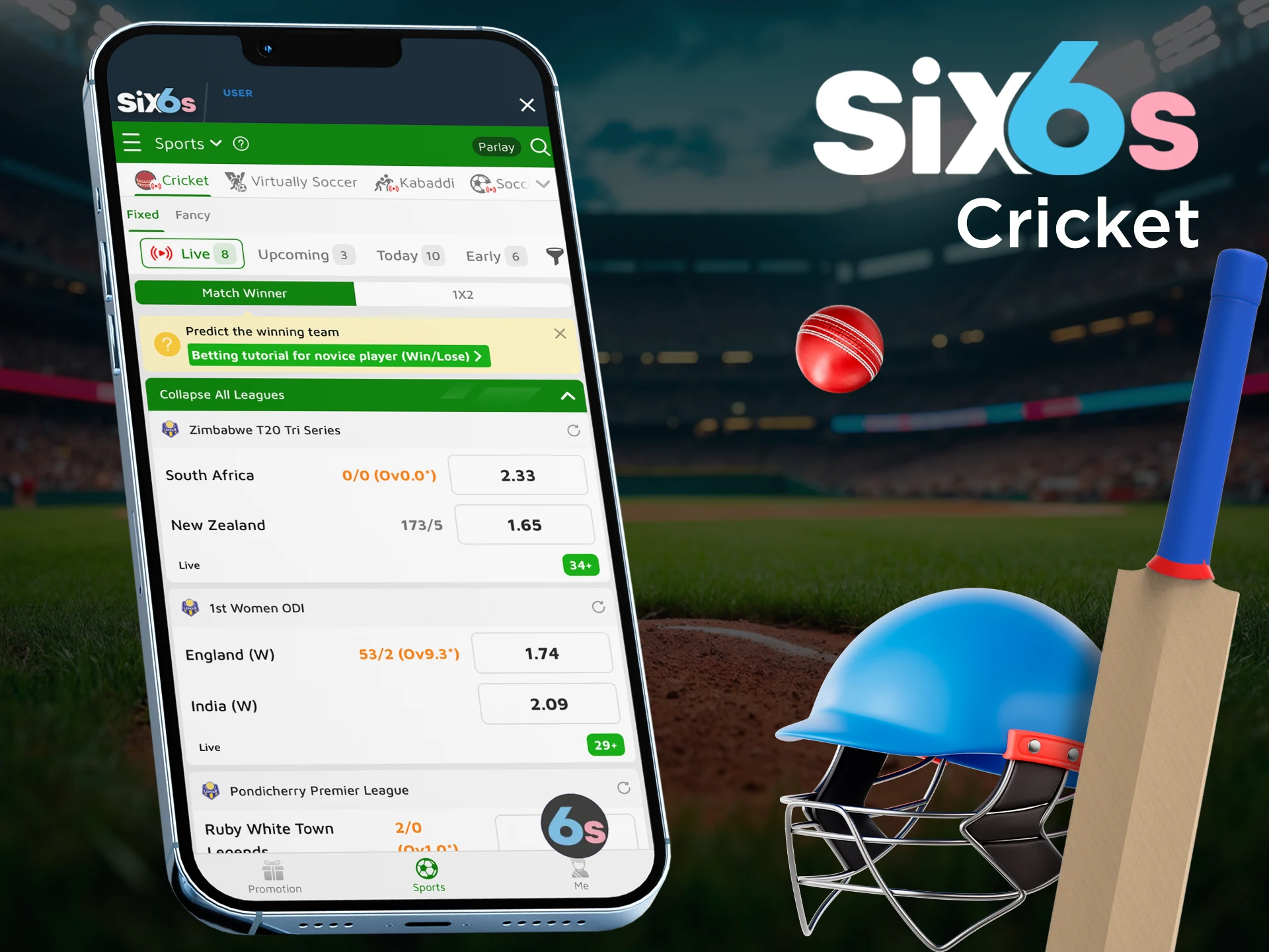 Bet on your favourite cricket team at Six6s.