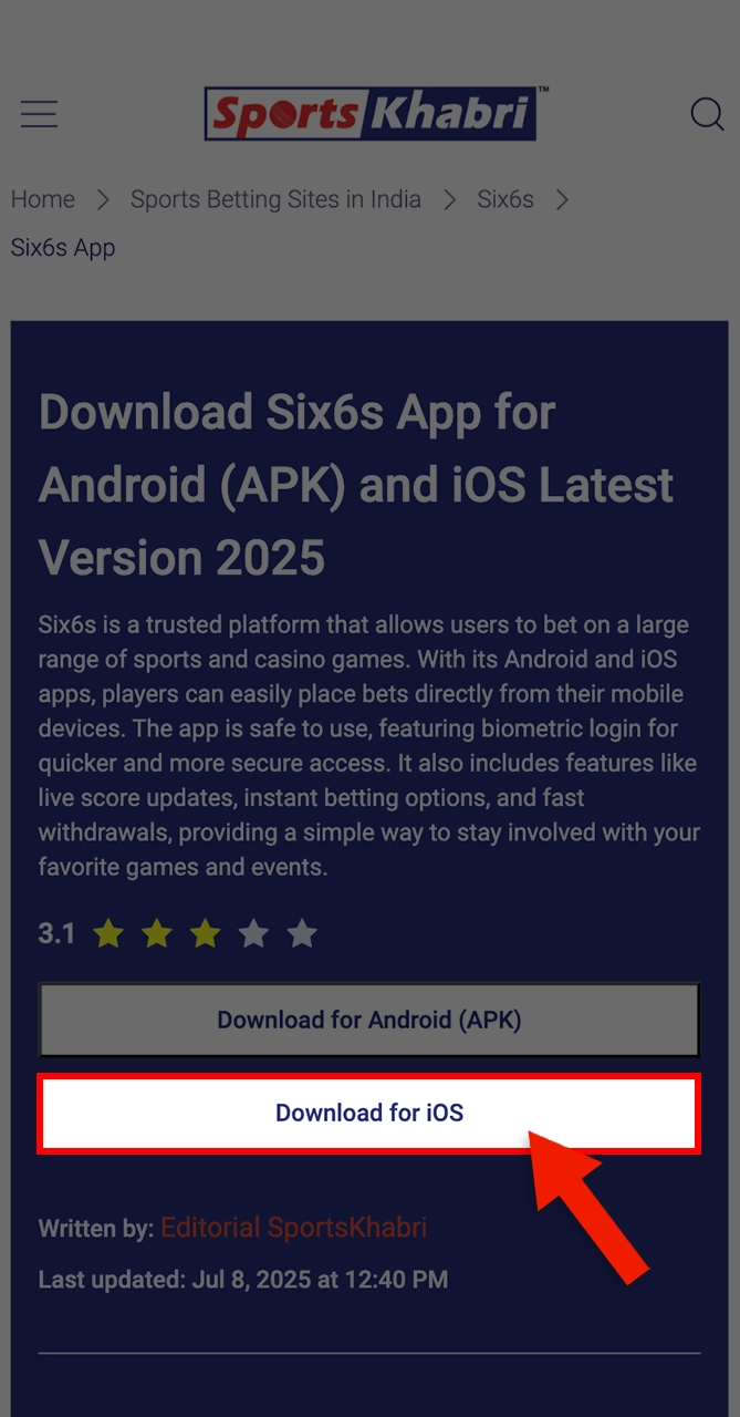 Proceed to install the Six6s app on this page.