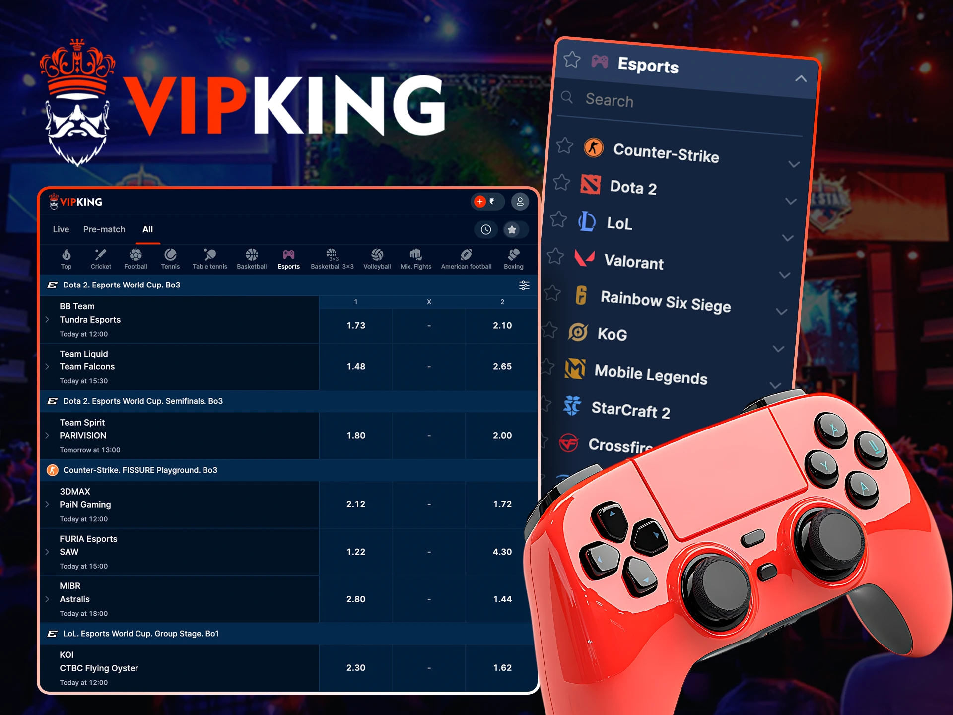 Find your favorite game in the Esport section at VipKing.
