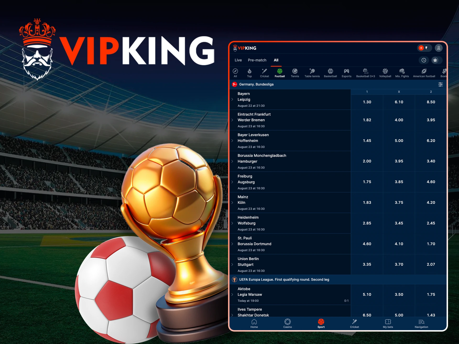 Place a bet on the football champion at VipKing.