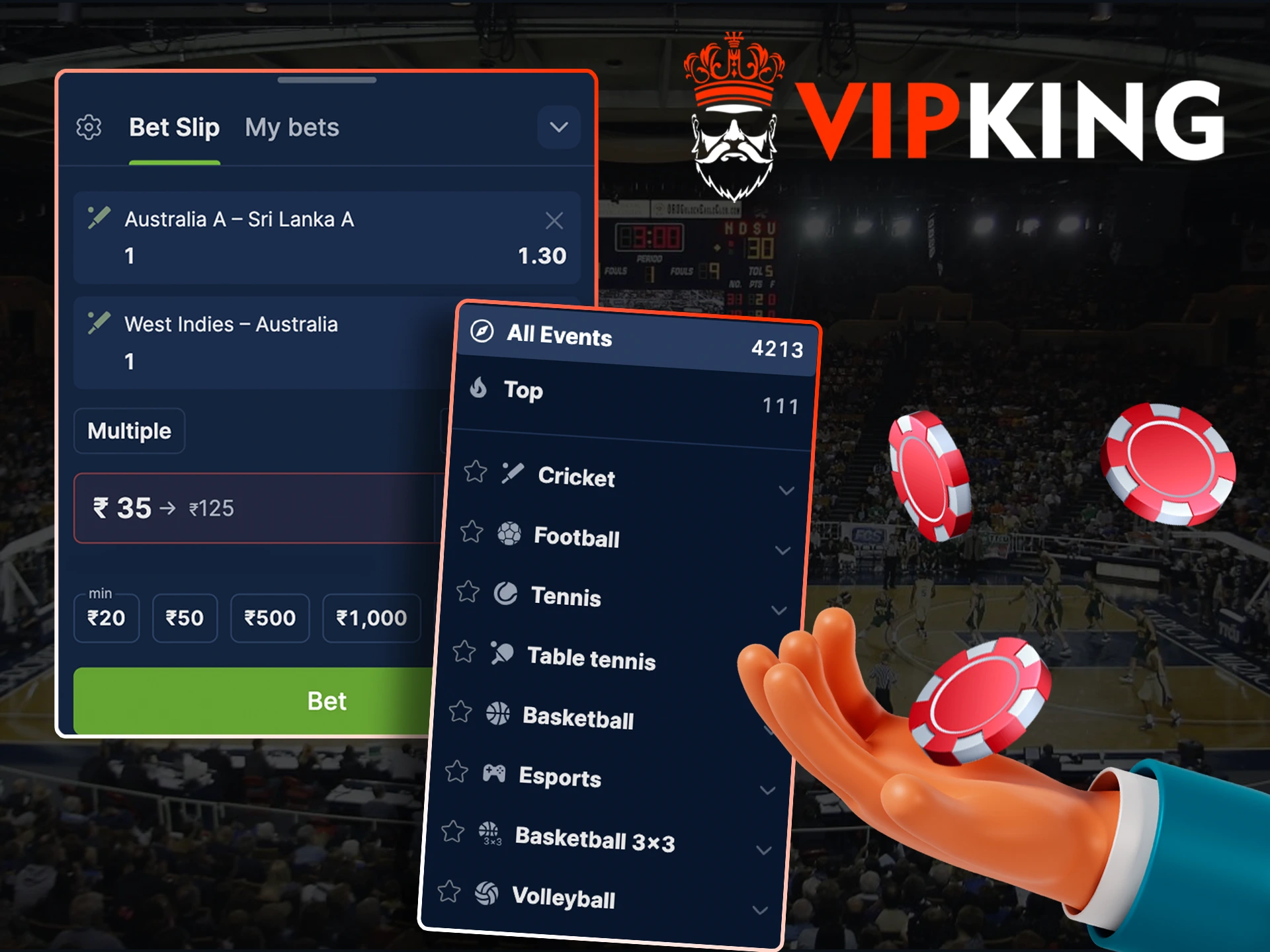 Find out how to bet on your first event at VipKing.
