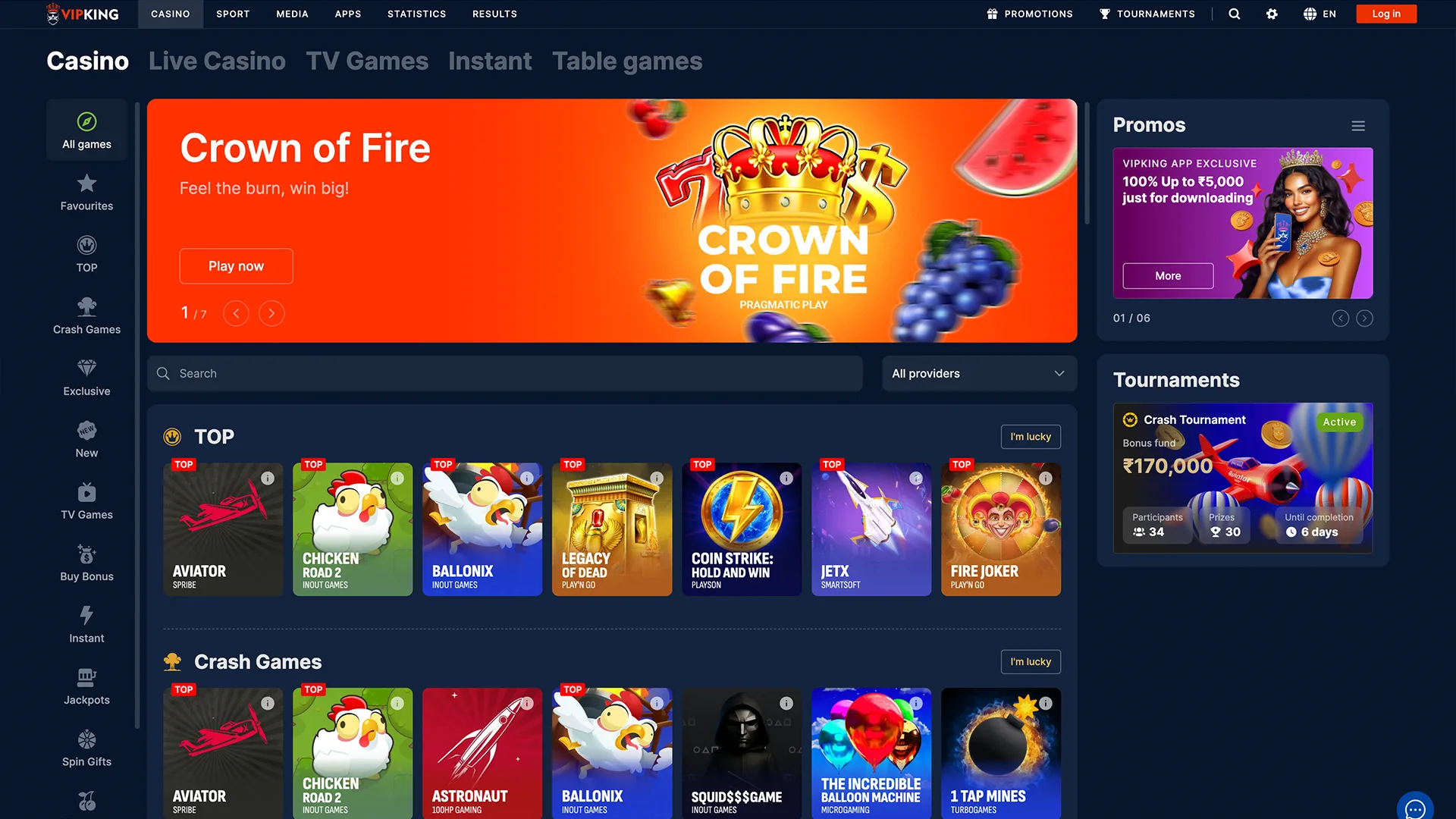 VipKing offers its players a wide range of casino games.