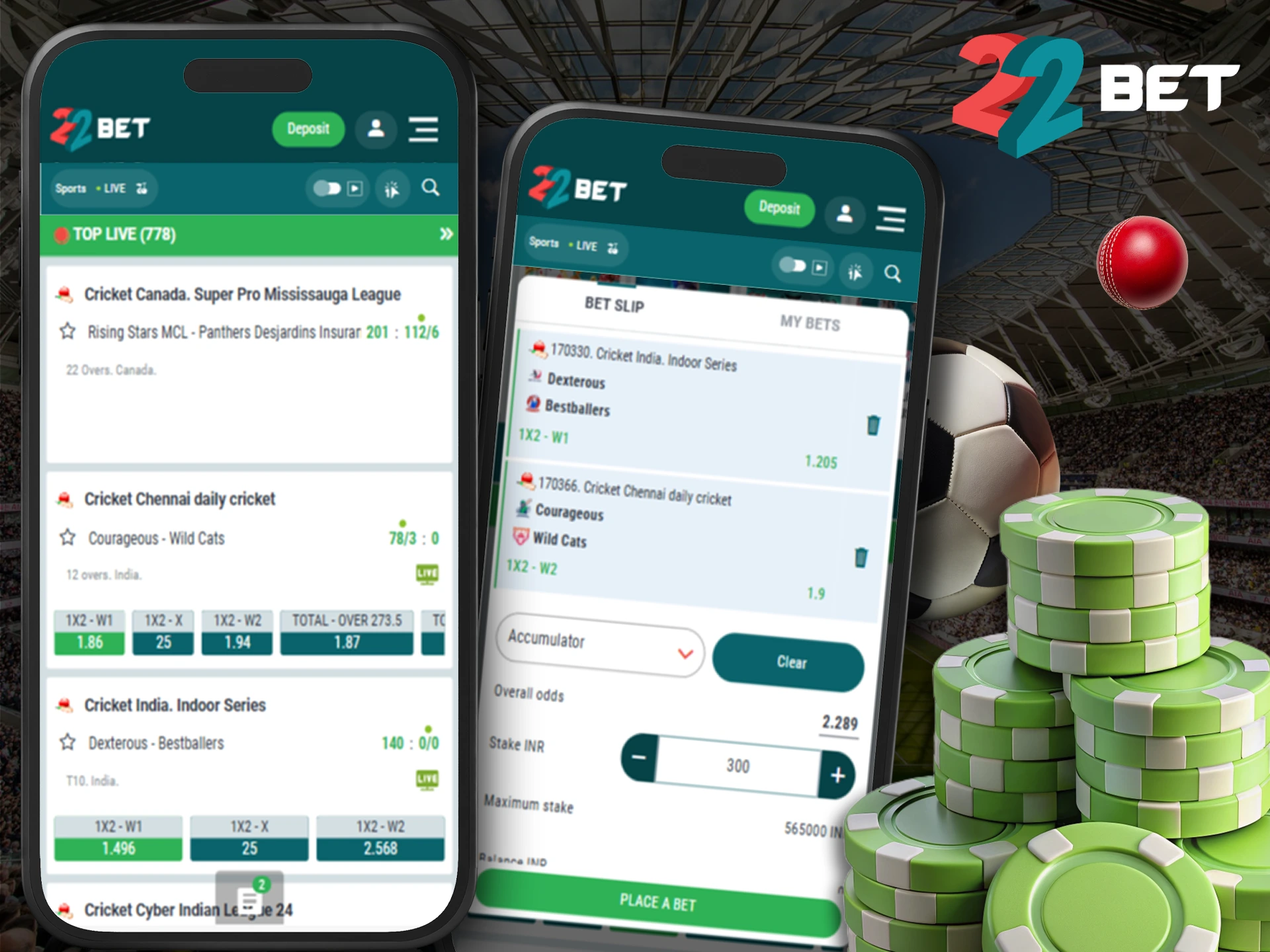 Find your favorites in the 22Bet sports section.