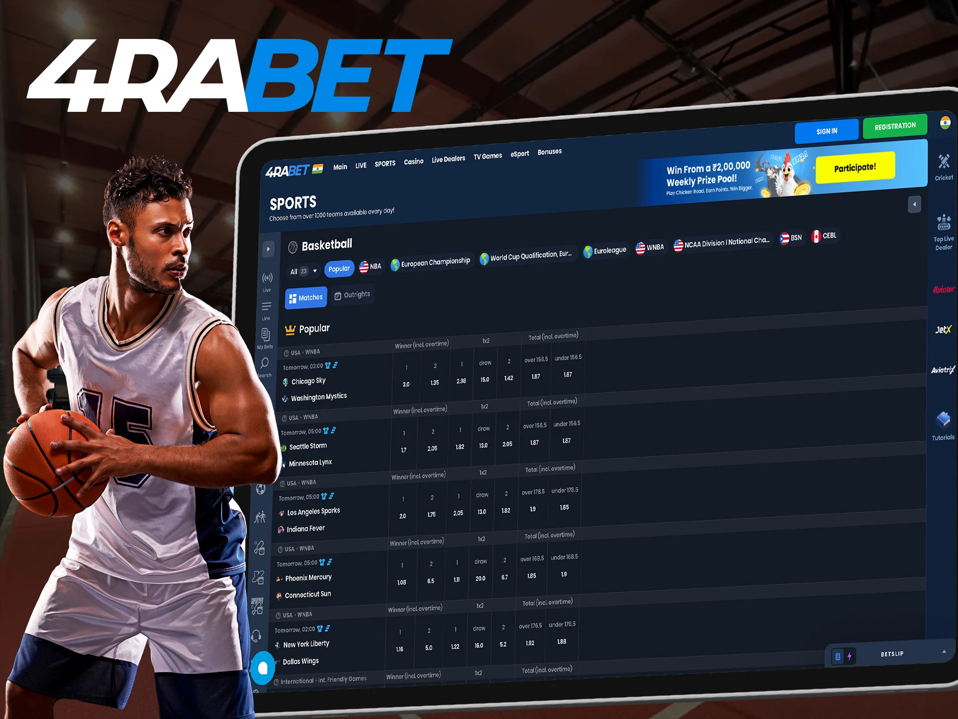 Choose the right bet on Besketball at 4RaBet.