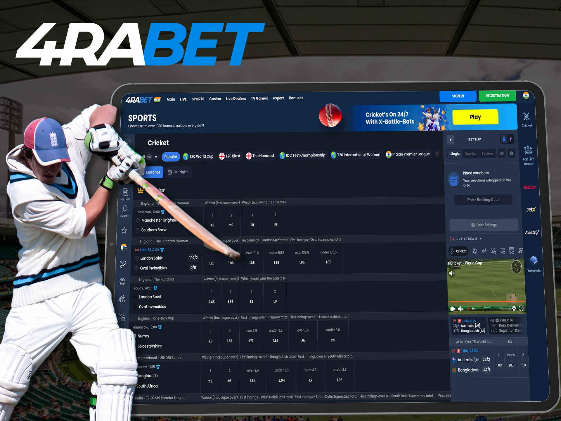 Explore the cricket match options you can bet on online on the 4Rabet platform.