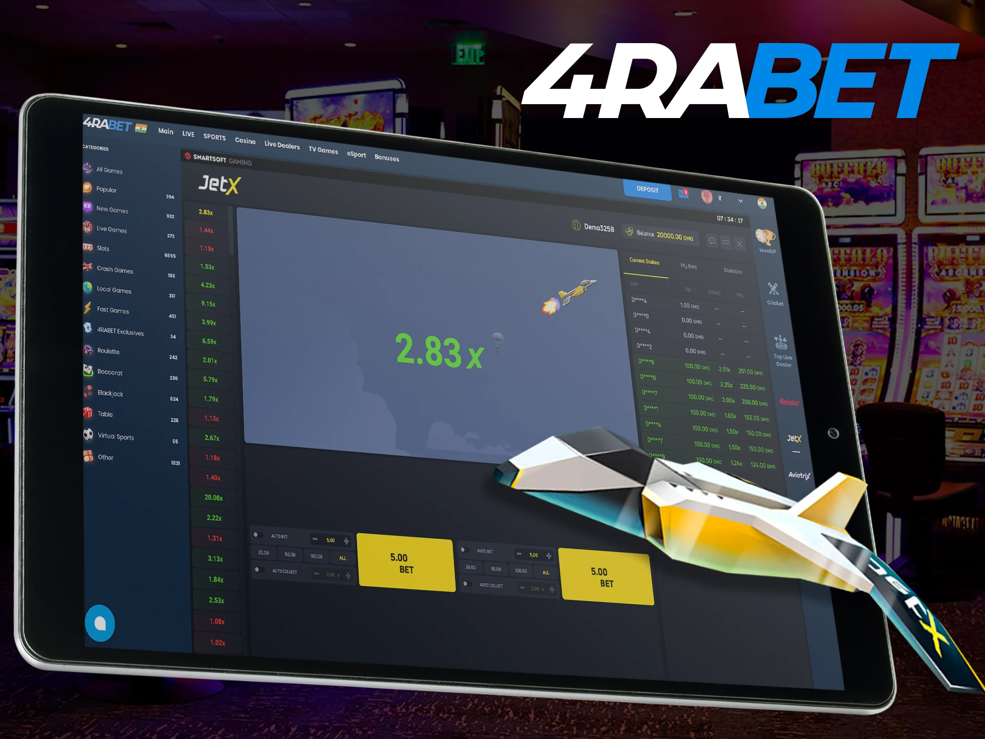 Follow the flight of the rocket to become a winner in the JetX game on 4Rabet.