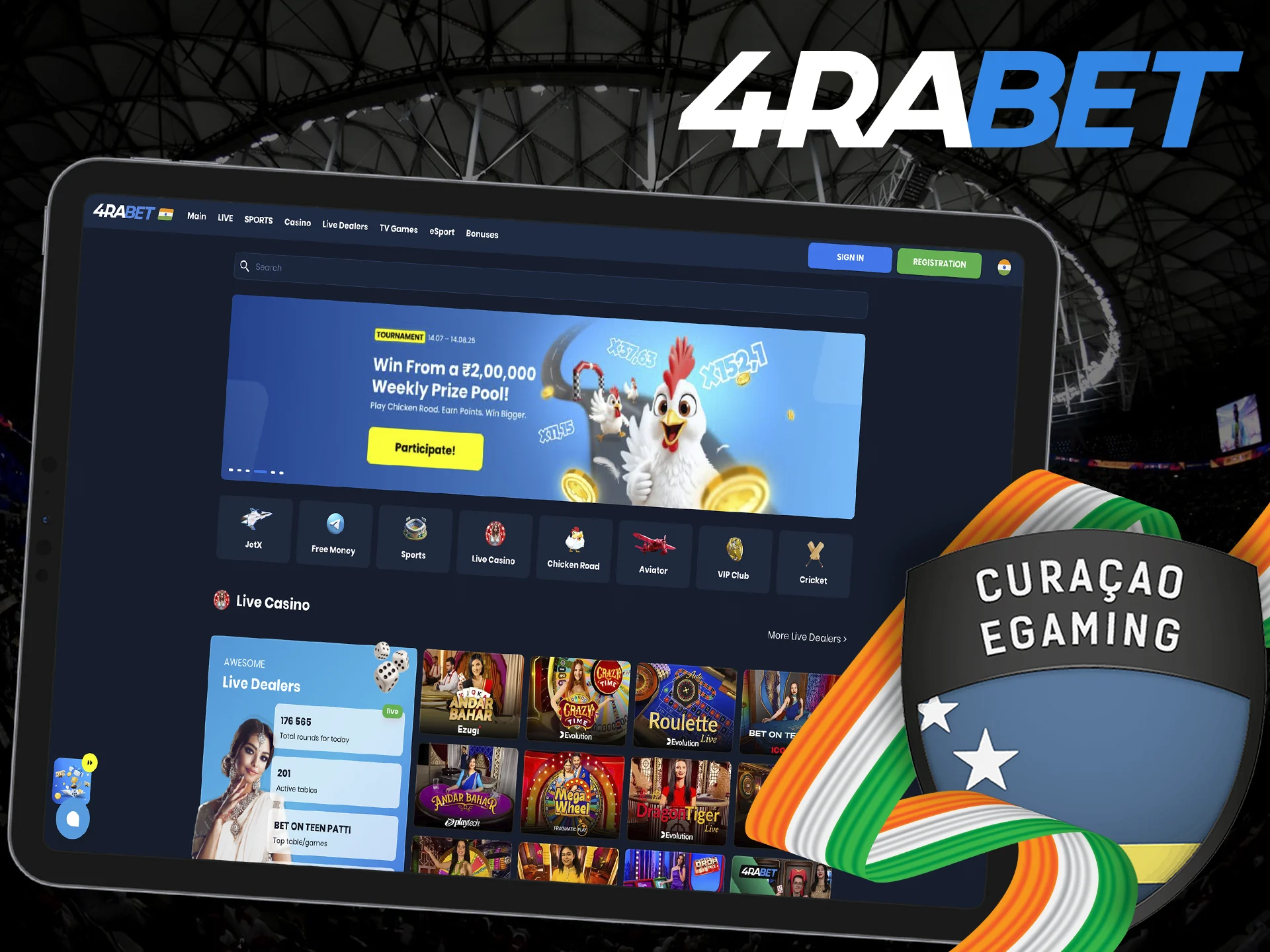 Official Curacao license for 4Rabet site, allowing the company to legally provide its services in India.