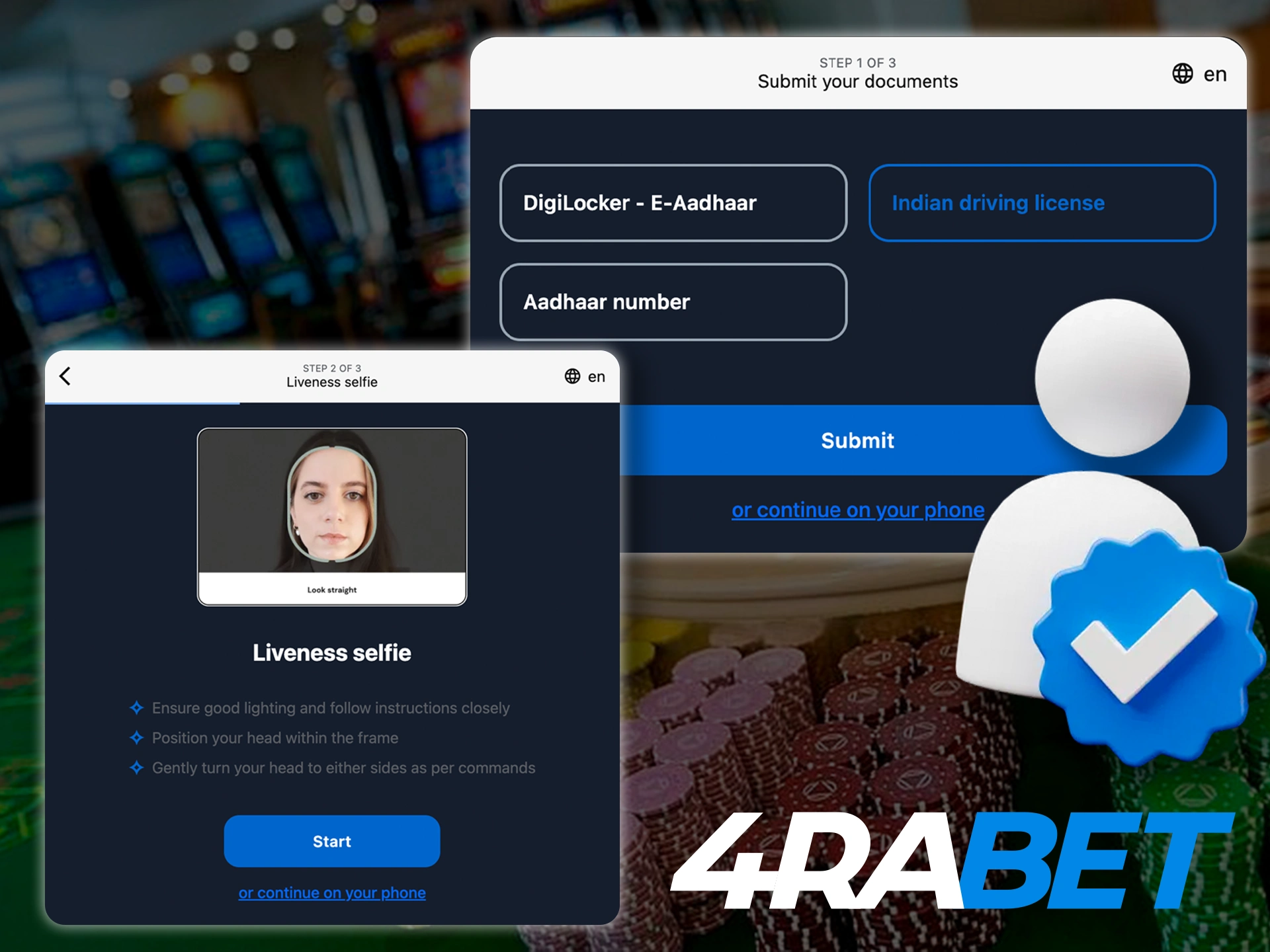 To start betting, verify your 4Rabet account.