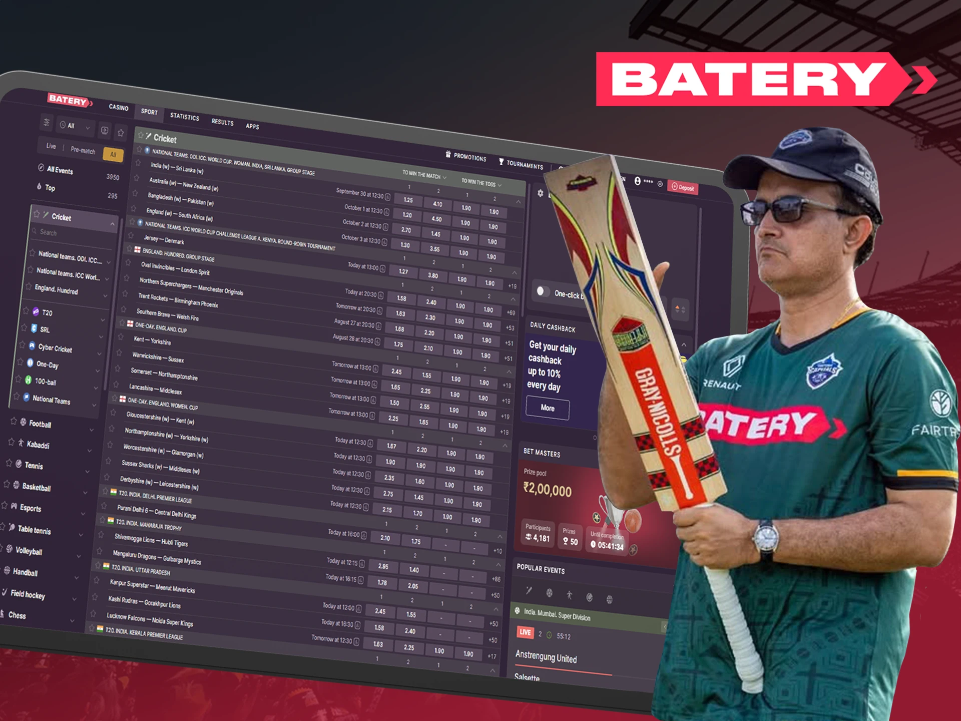 Create cricket predictions and win with Batery.