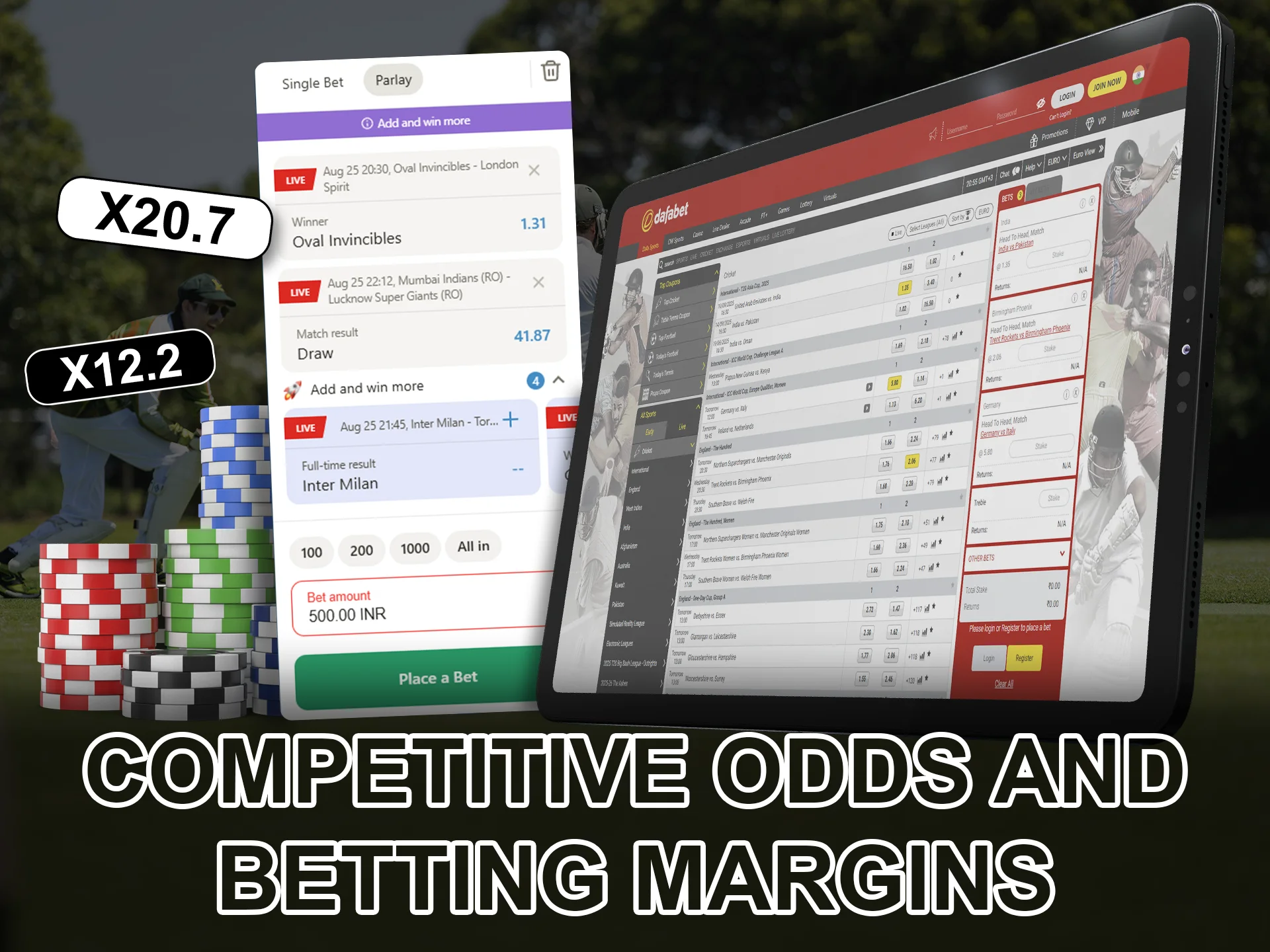 Get the most favorable odds and low margin cricket betting offers.