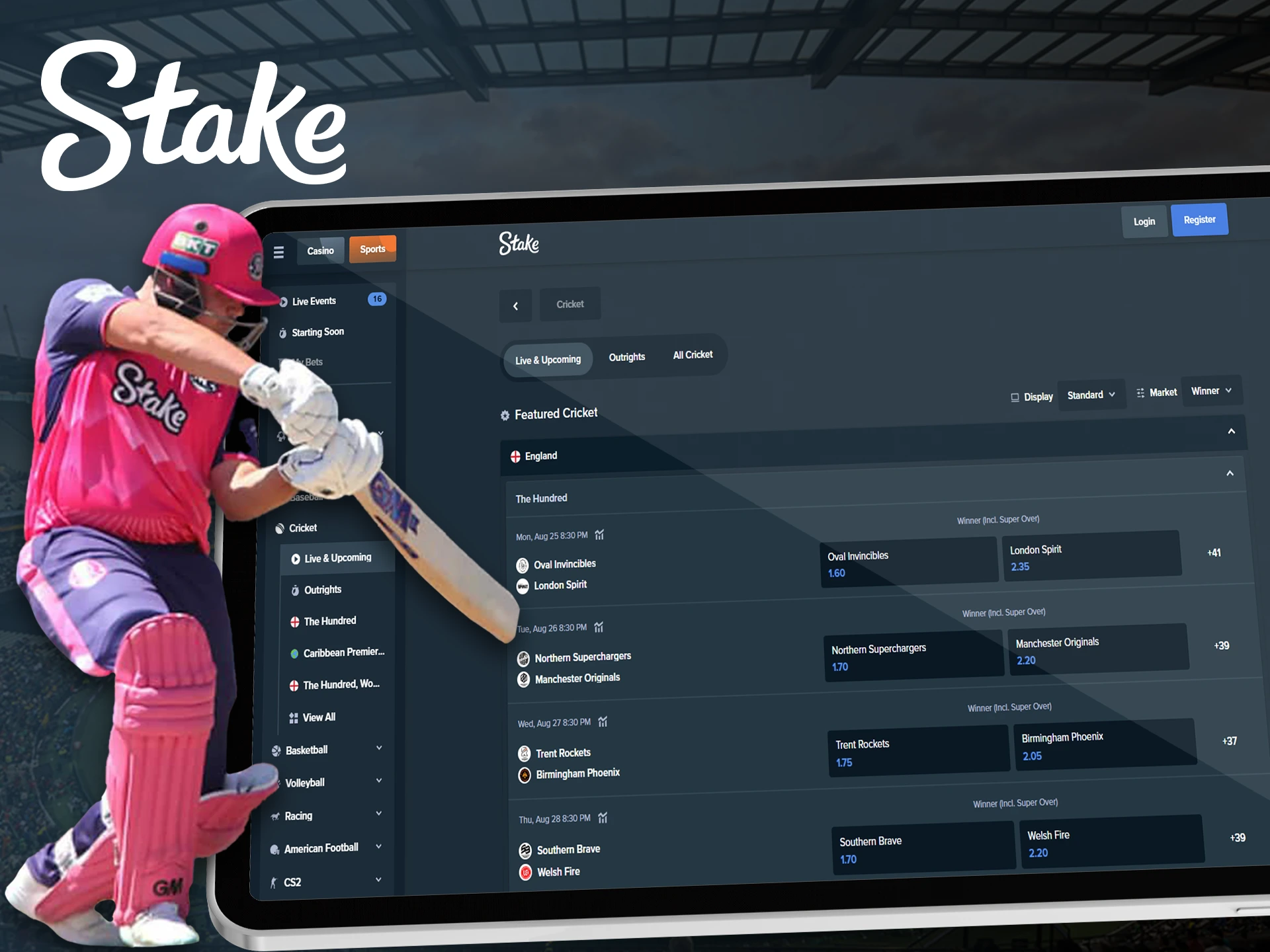 Multiply your winnings in cricket betting at Stake.