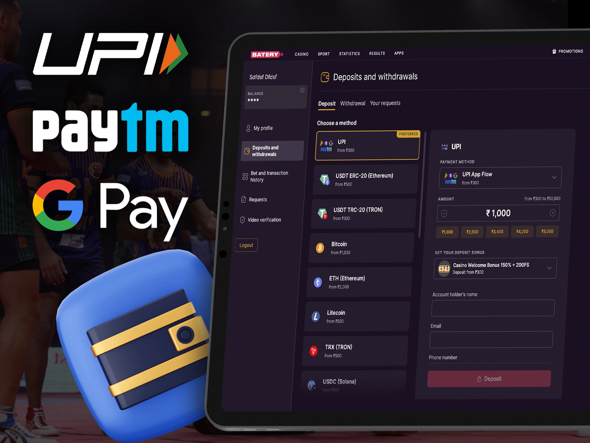 Deposit or withdraw winnings instantly at bookmakers.