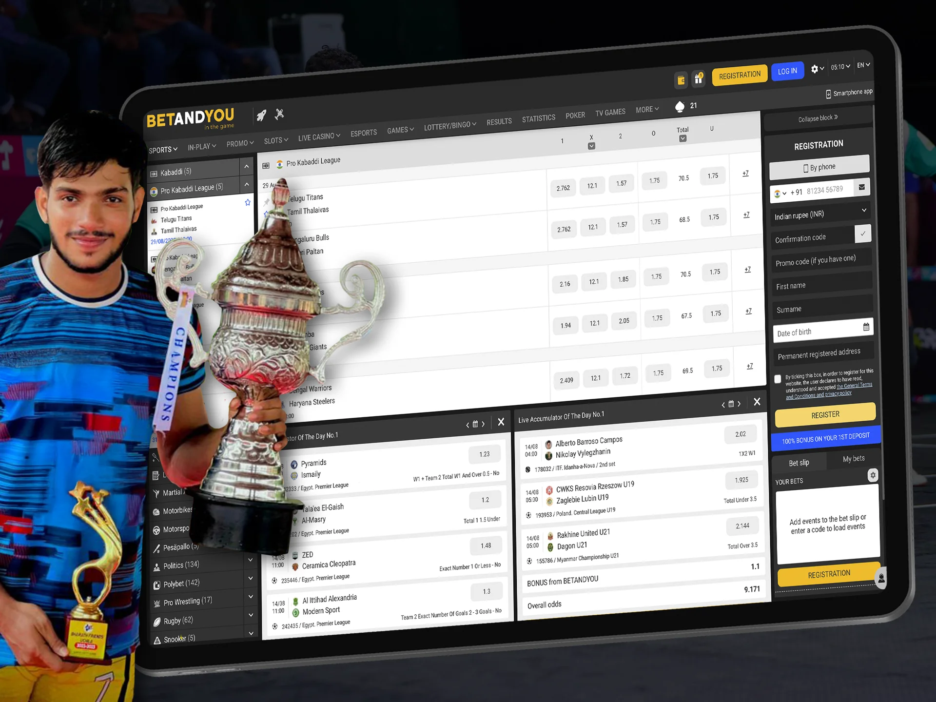 Place bets on university and college Kabaddi tournaments.