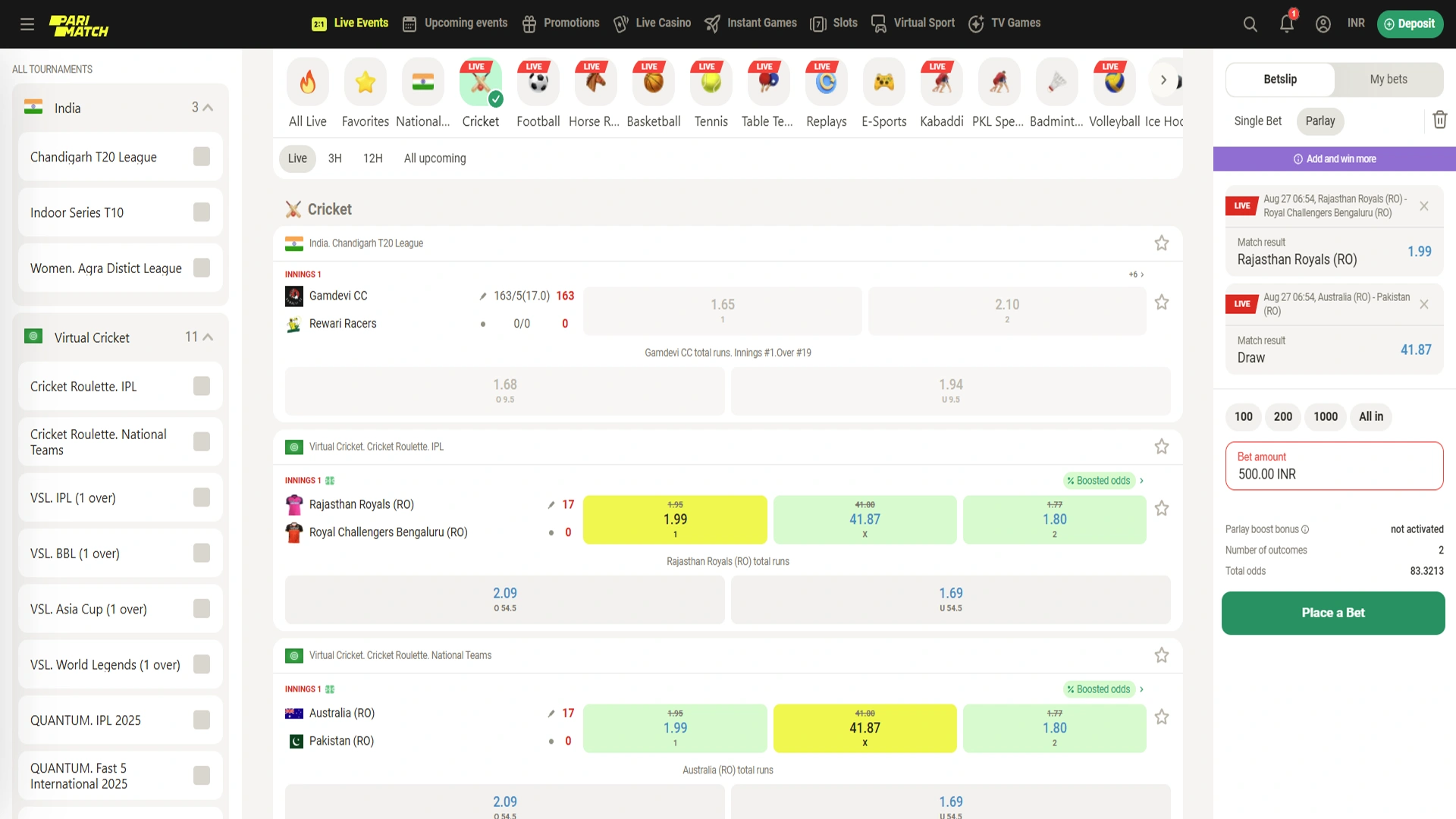 Choose your favorite sport and place a bet on it.