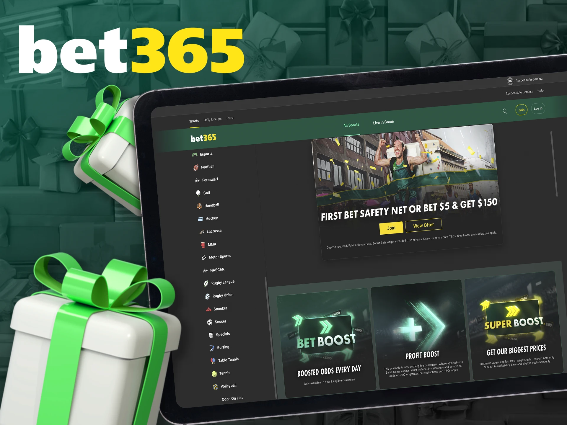 Complete all the registration steps and receive bonuses from Bet365.