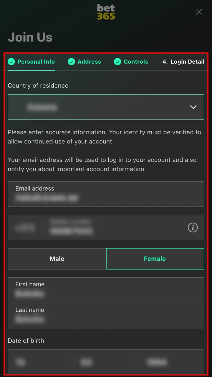 Complete the required registration process to start betting at Bet365.