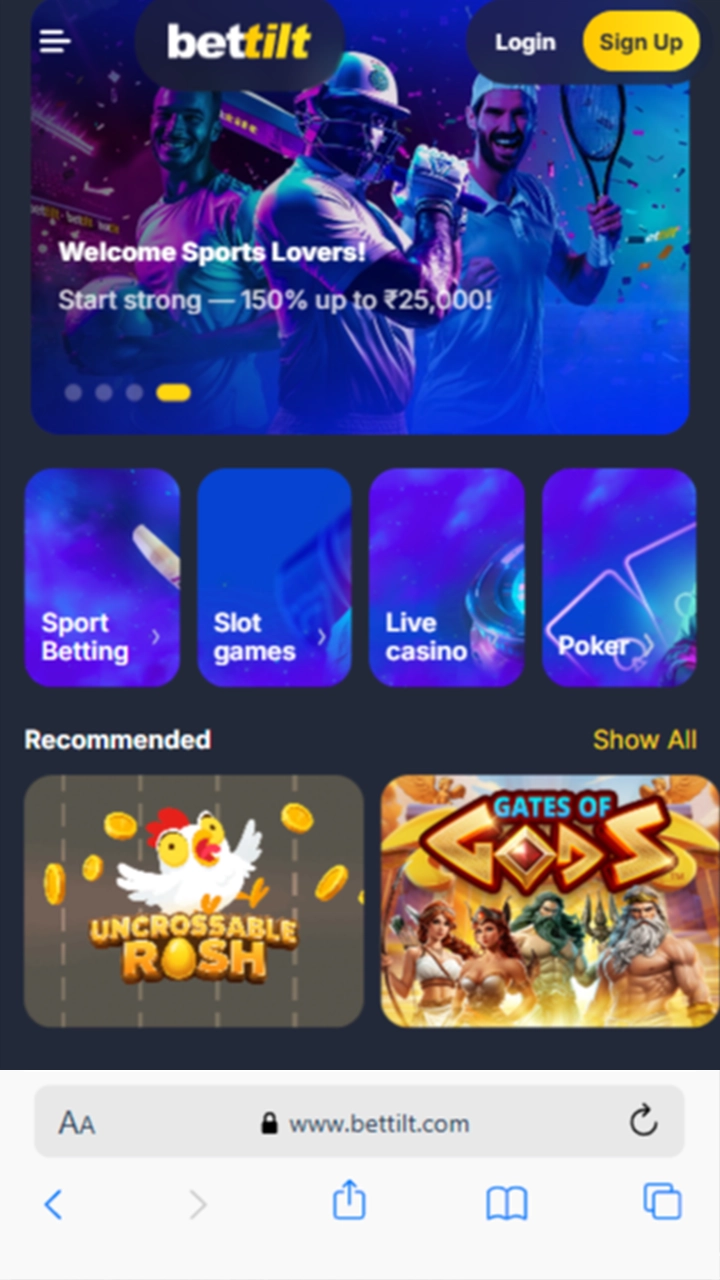 Go to the Bettilt page using Safari on your smartphone.